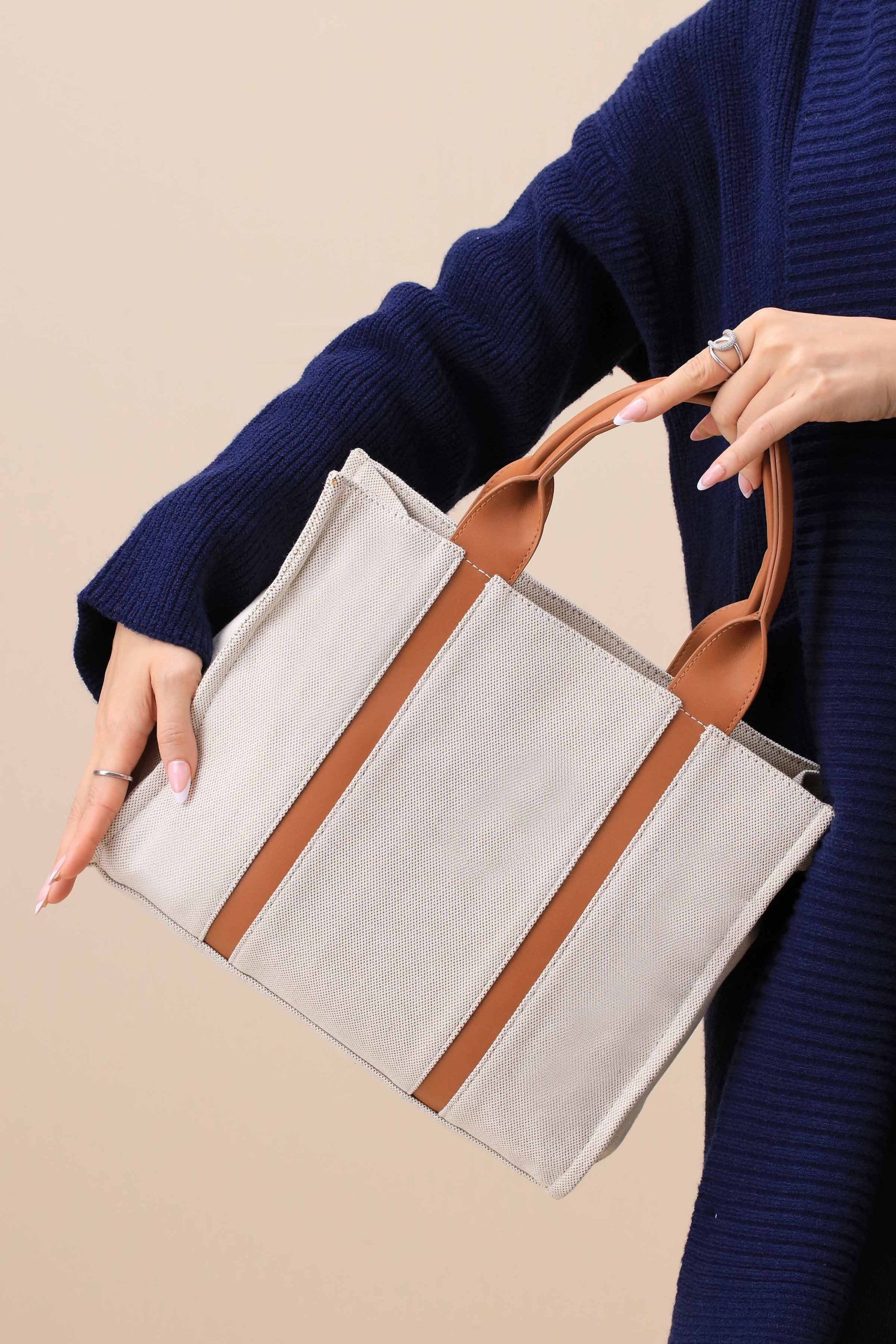 Beige & Brown Tote Bag-444702113 - Image 3
