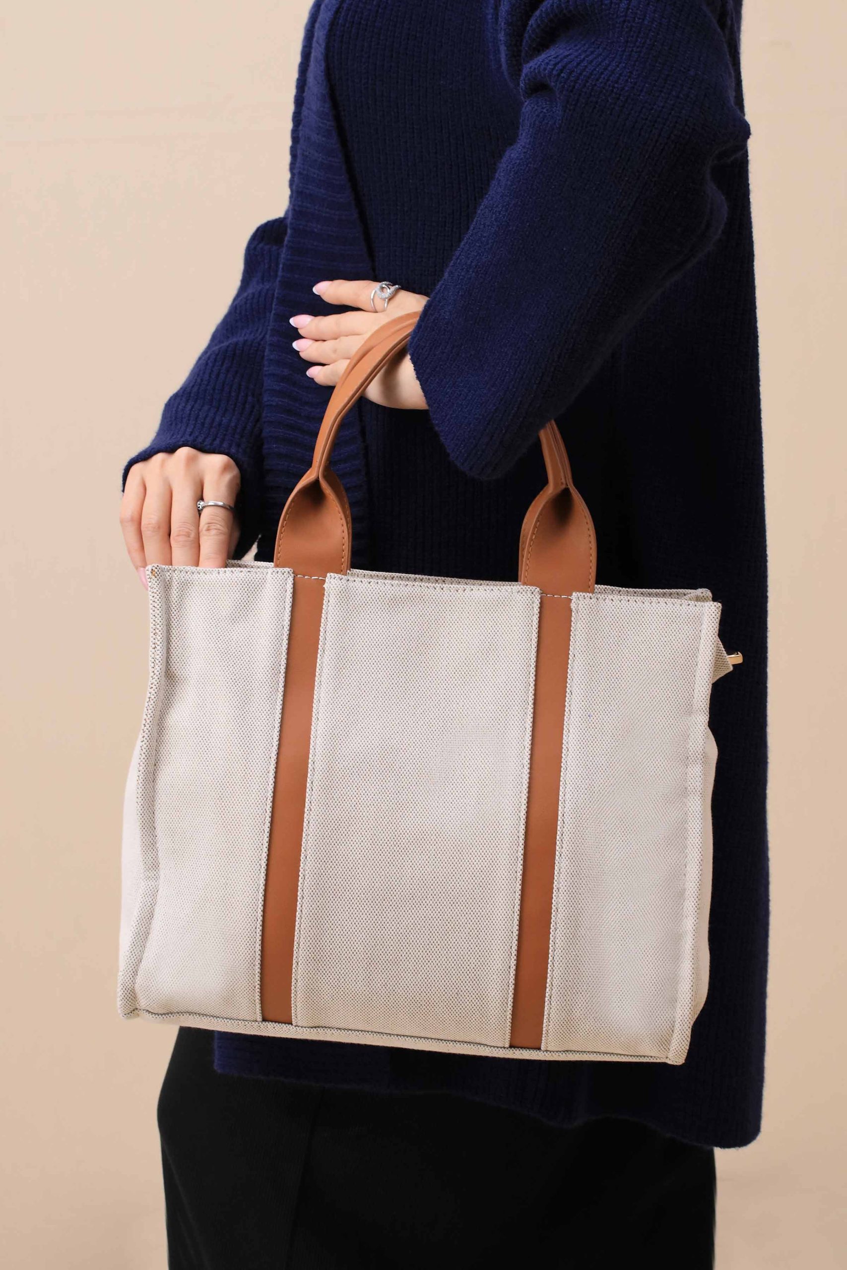 Beige & Brown Tote Bag-444702113 - Image 4