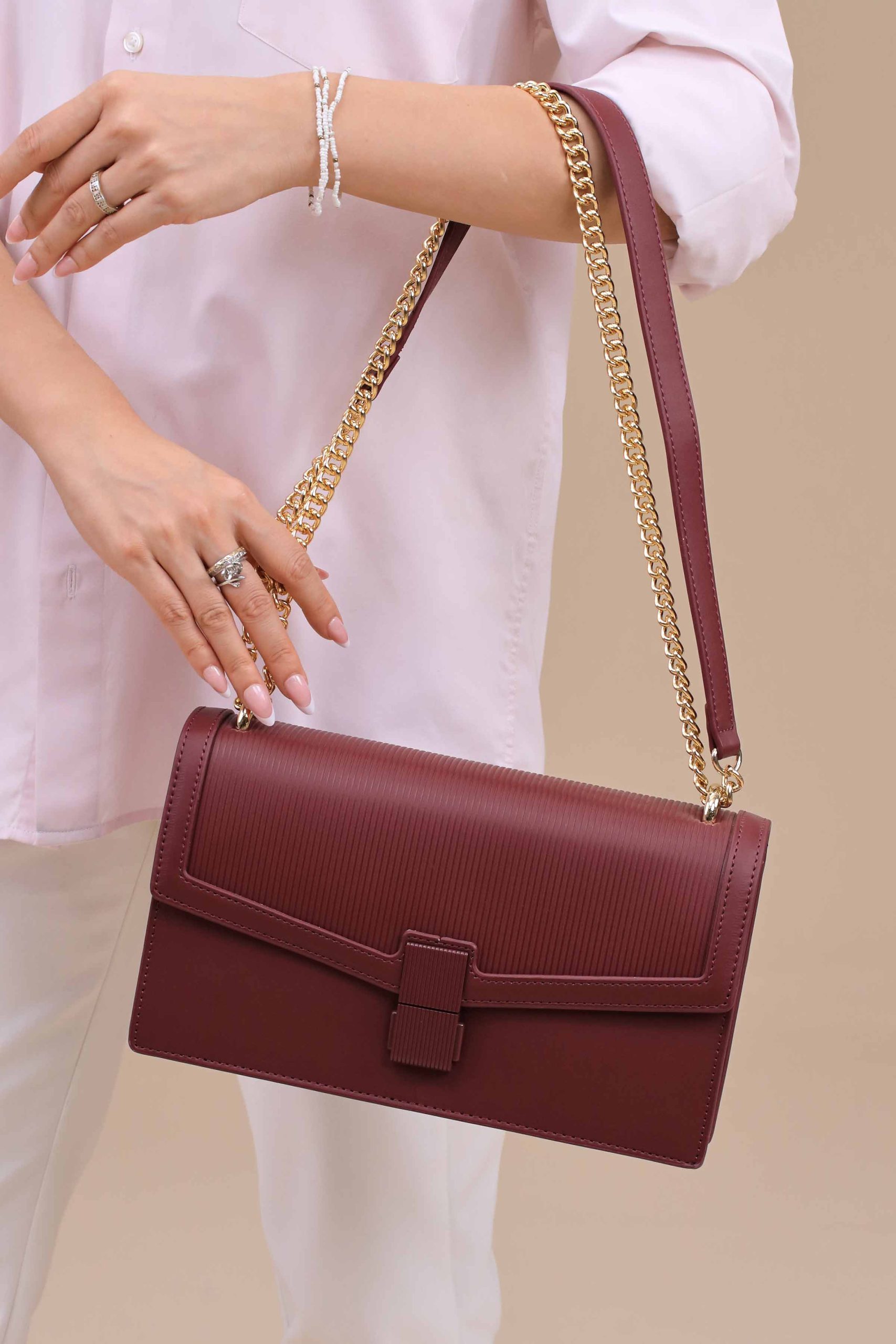 Wine Red Shoulder Bag-445642101 - Image 4