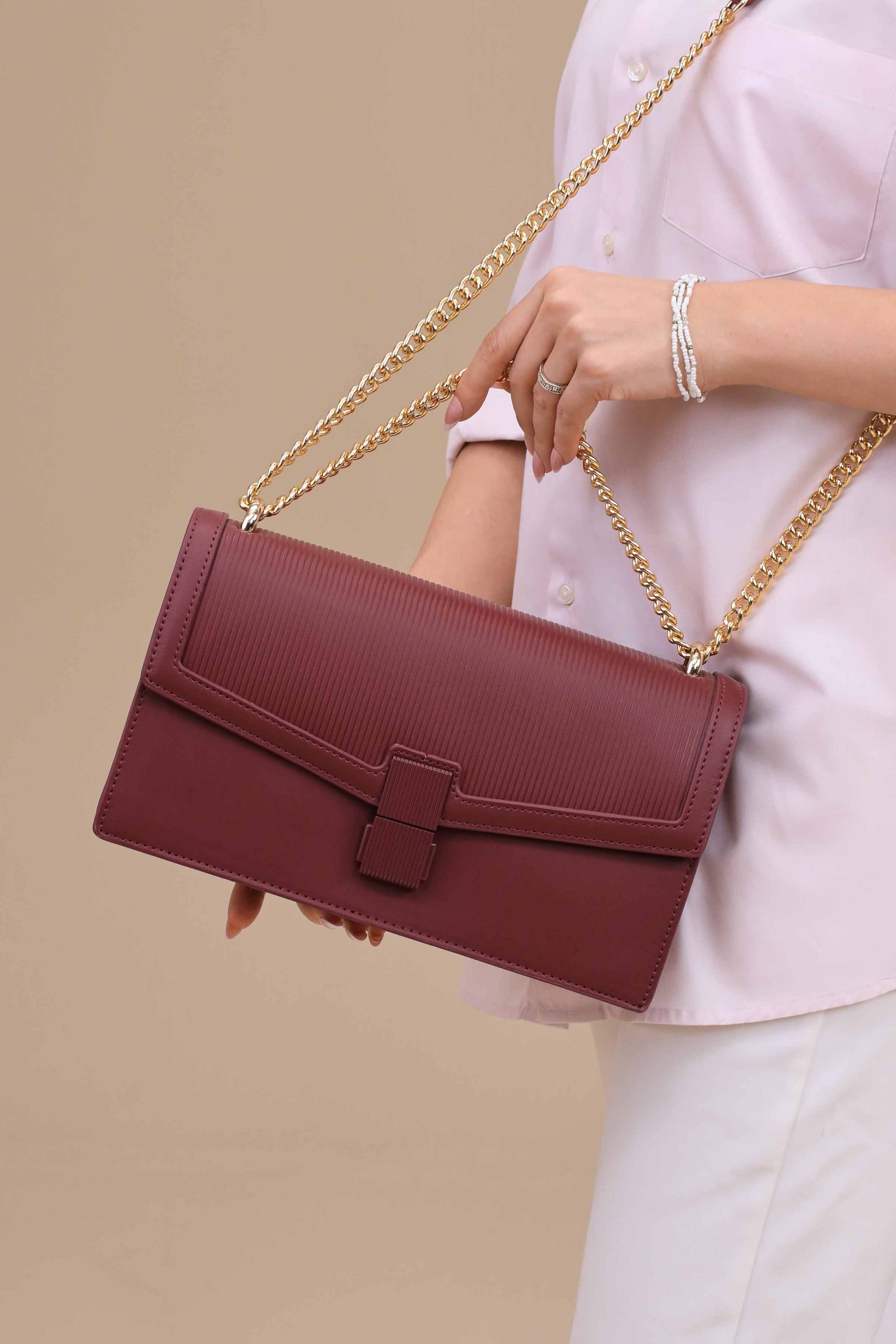 Wine Red Shoulder Bag-445642101 - Image 3