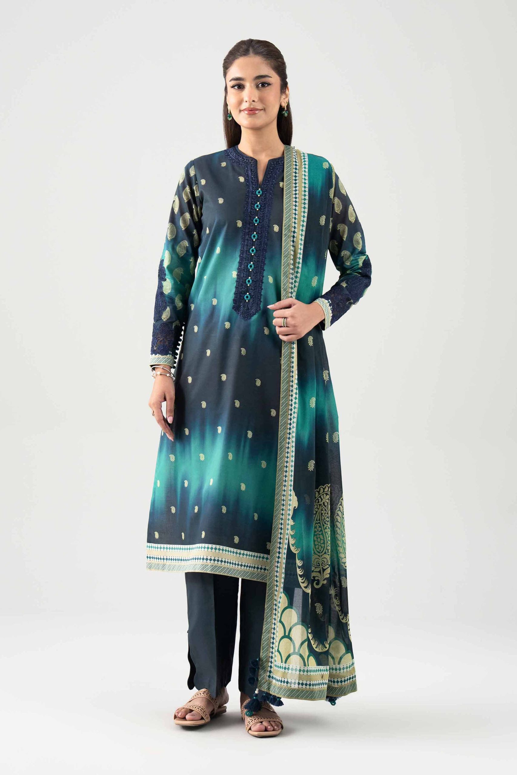 3 Piece - Digital Printed Embroidered Suit - 42601108