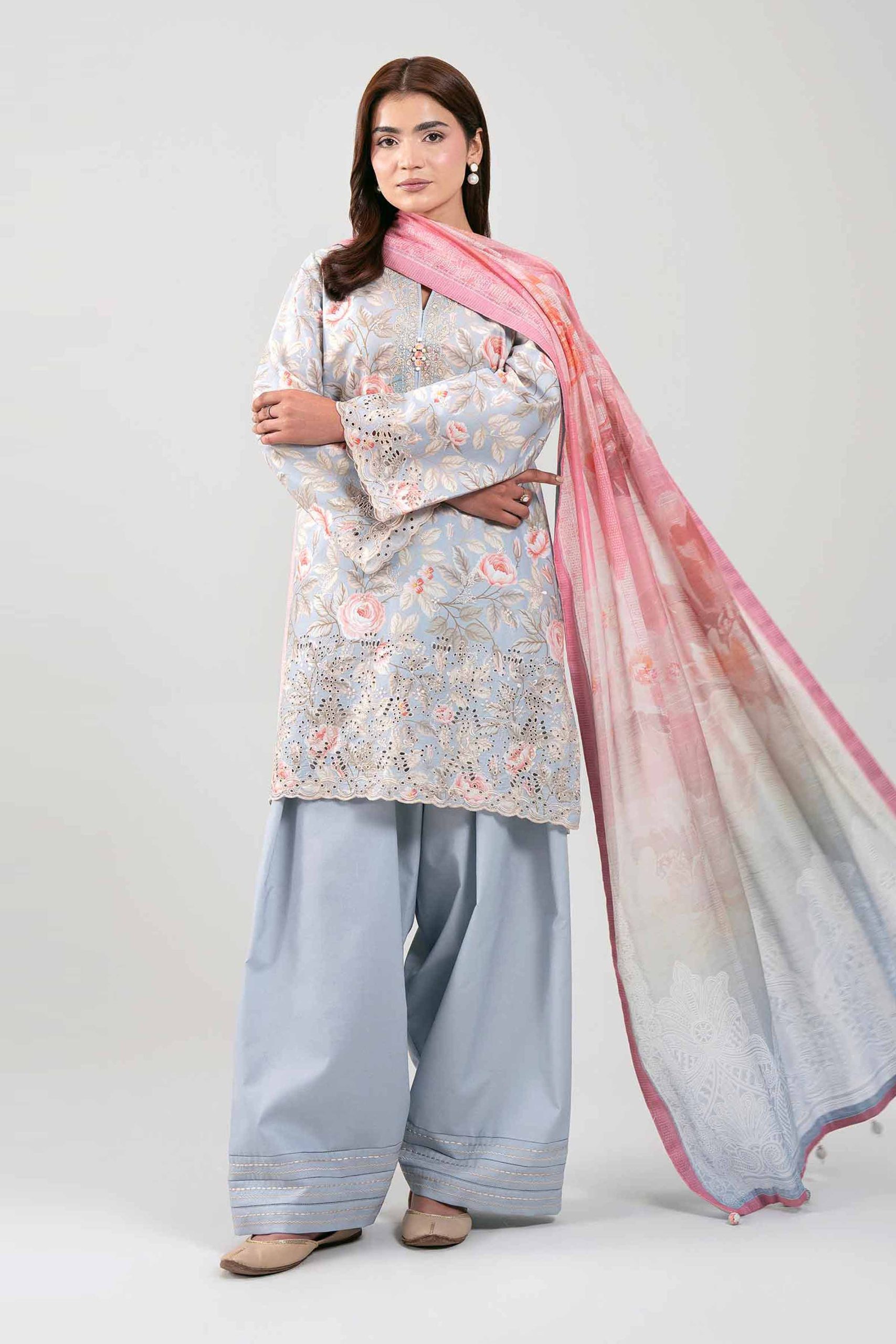 3 Piece - Digital Printed Embroidered Suit - 42601236