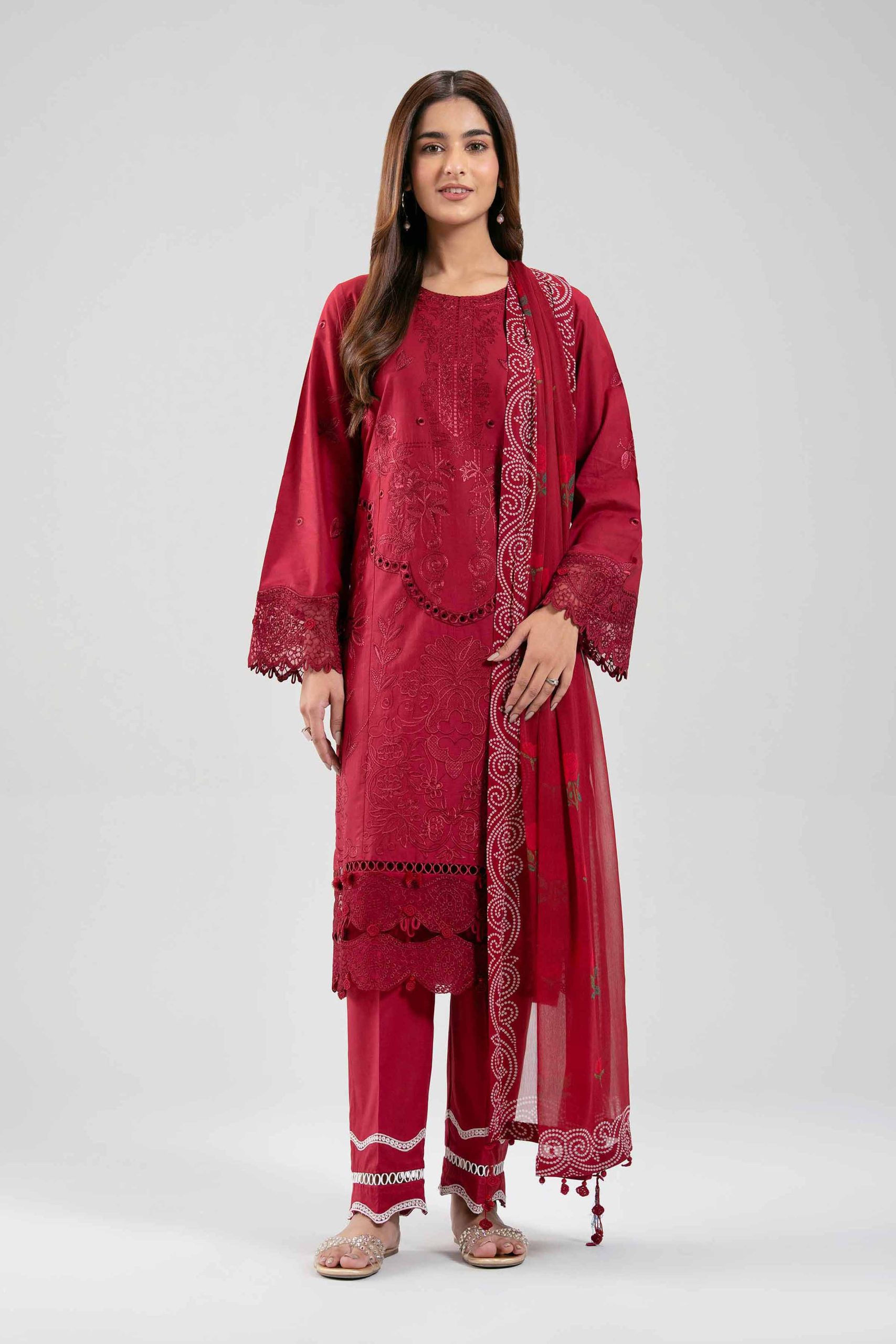 3 Piece - Digital Printed Embroidered Suit - 42601285