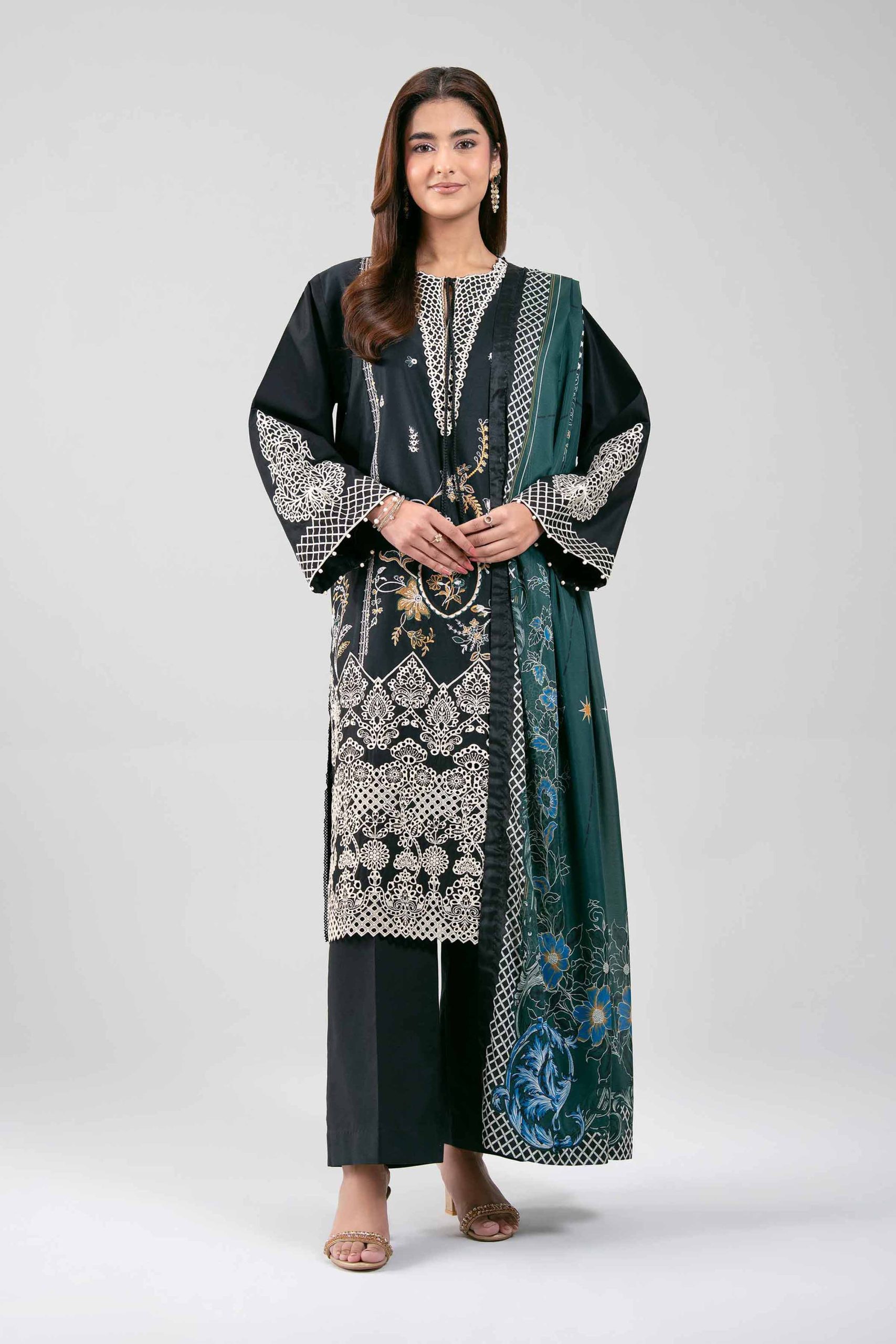 3 Piece - Digital Printed Embroidered Suit - 42601350