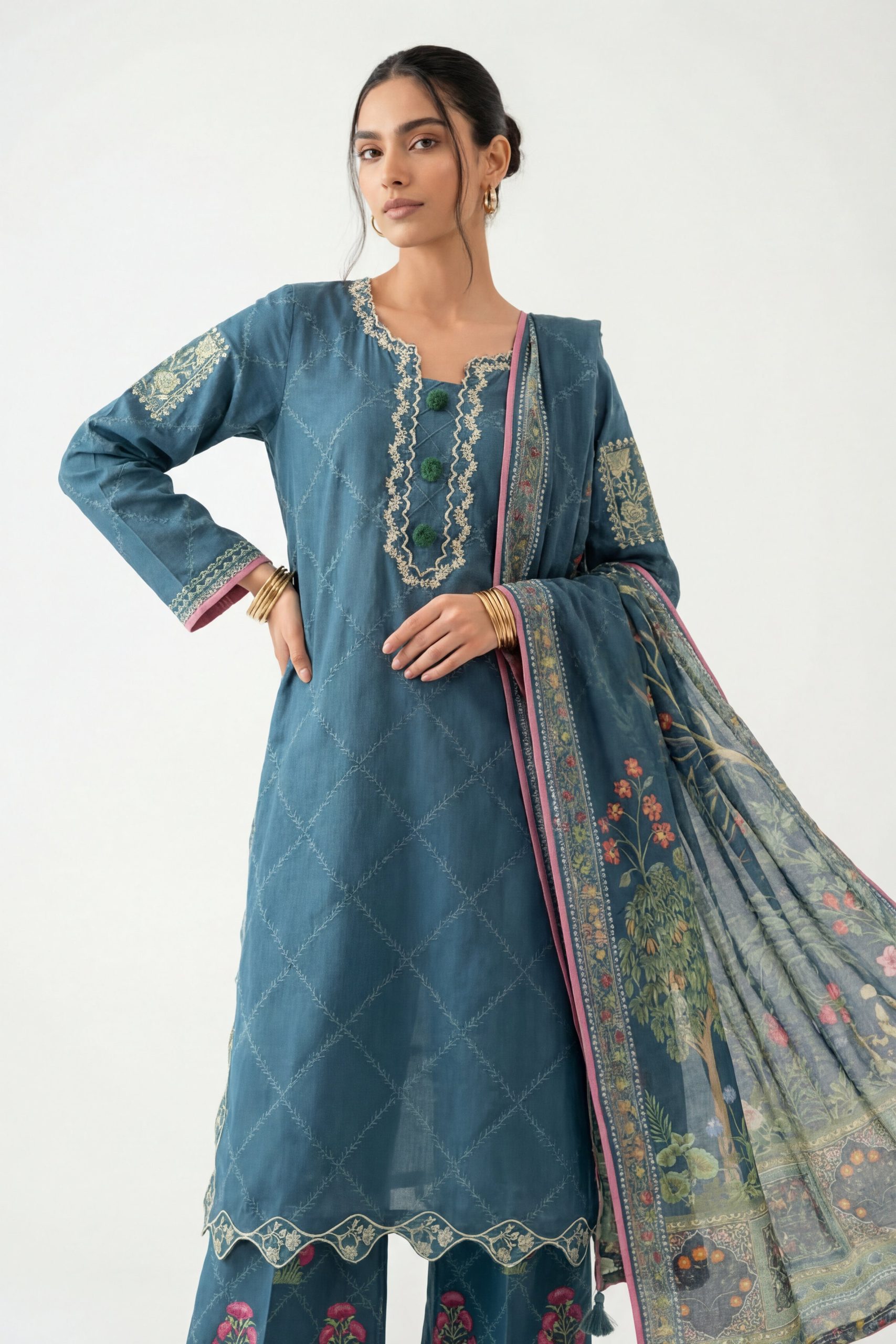 3 Piece - Digital Printed Embroidered Suit - 42601358 - Image 5