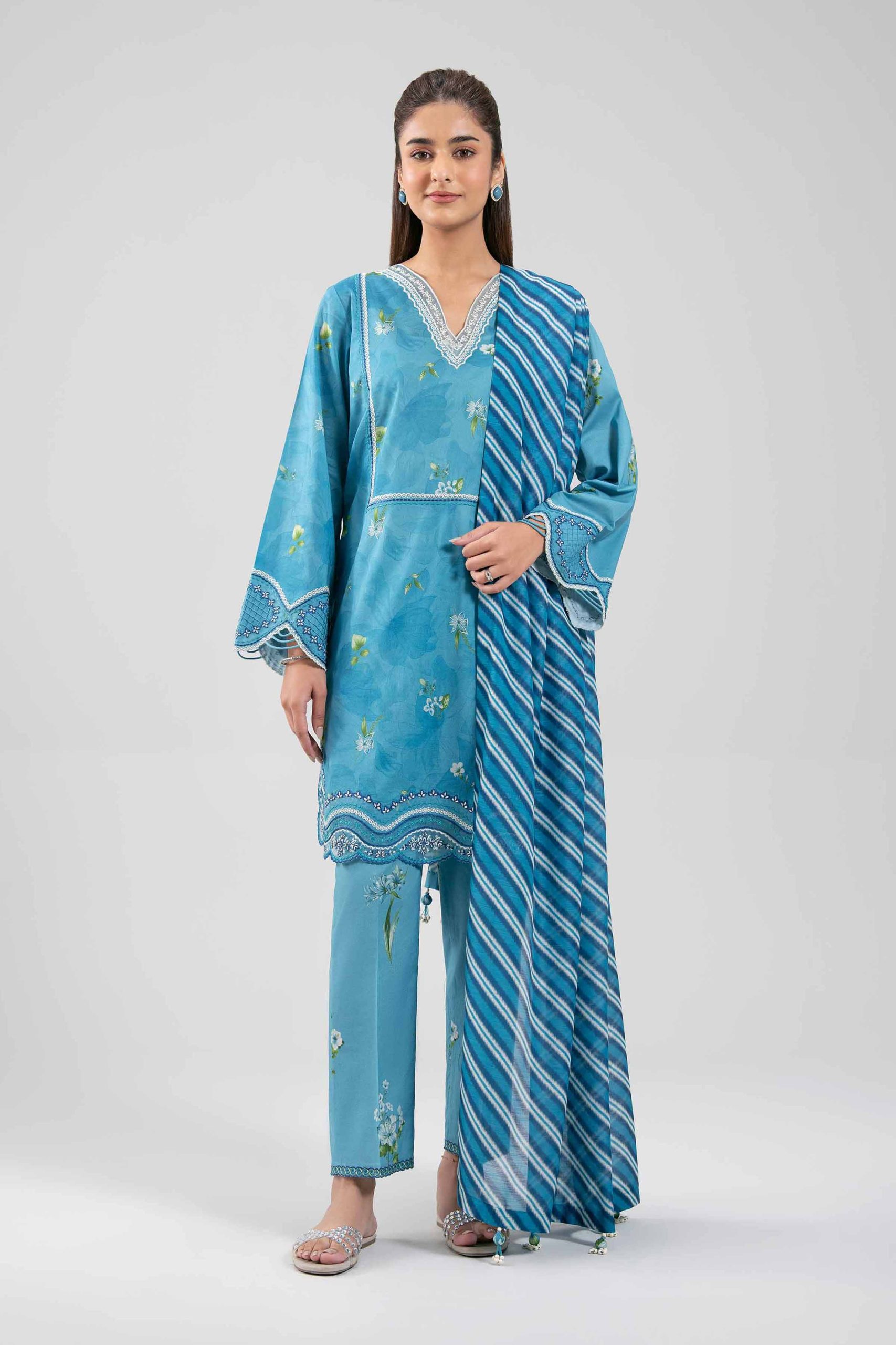 3 Piece - Digital Printed Embroidered Suit - 42601361