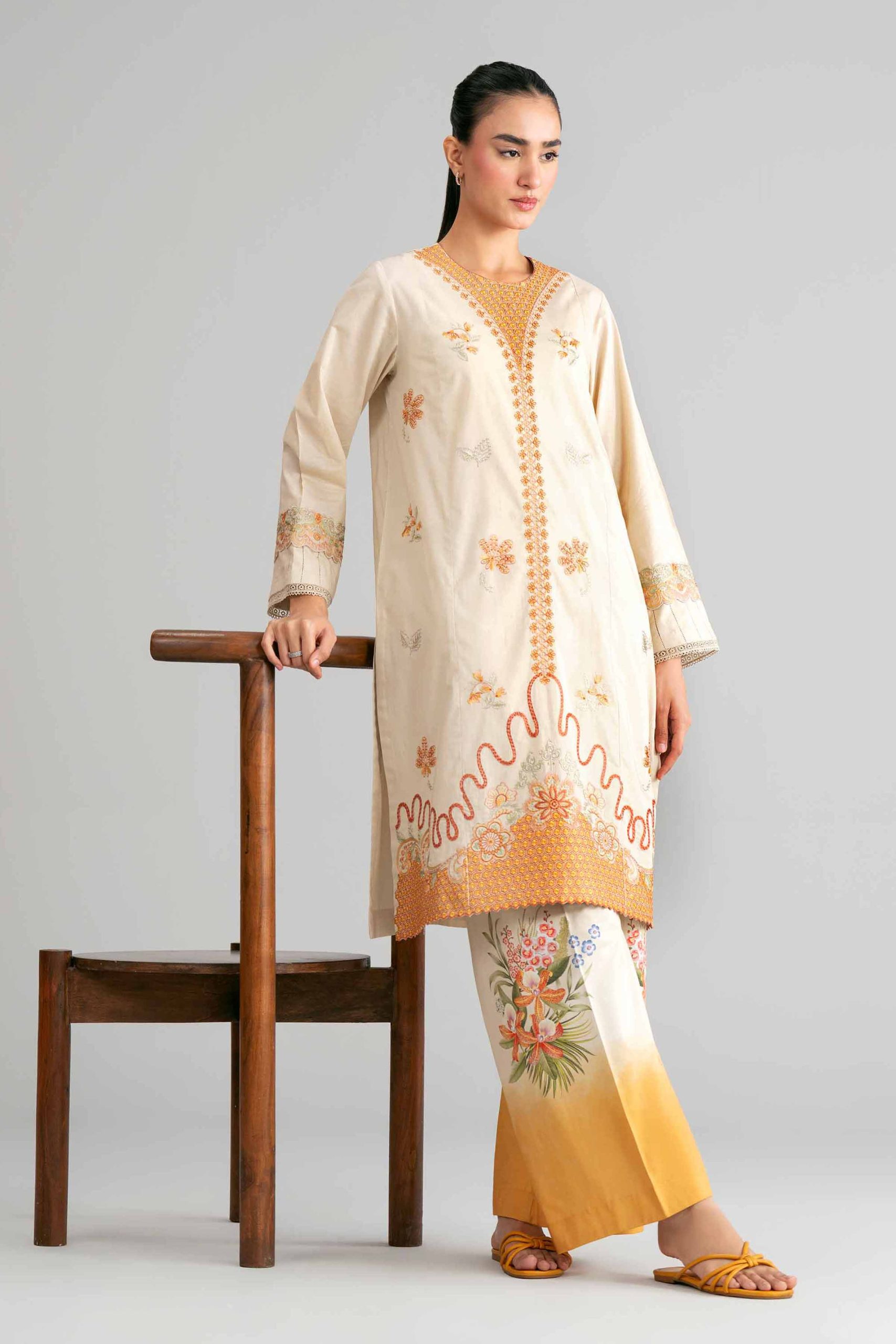 2 Piece - Digital Printed Embroidered Suit - 42601415