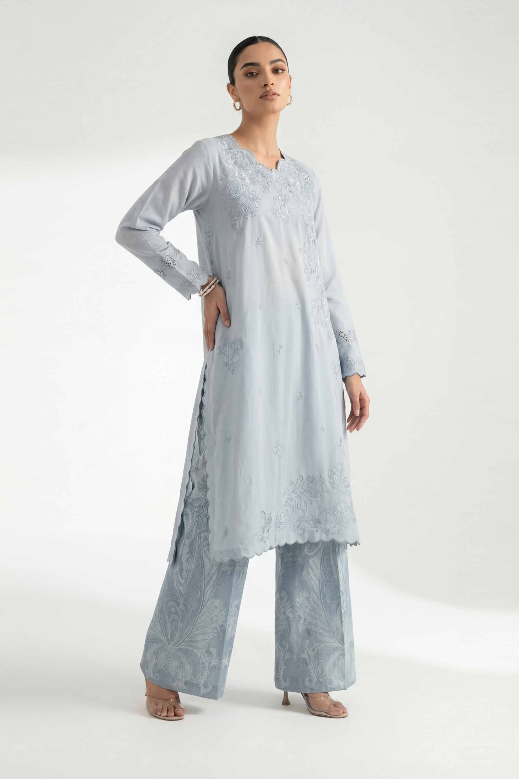 2 Piece - Digital Printed Embroidered Suit - 42601419