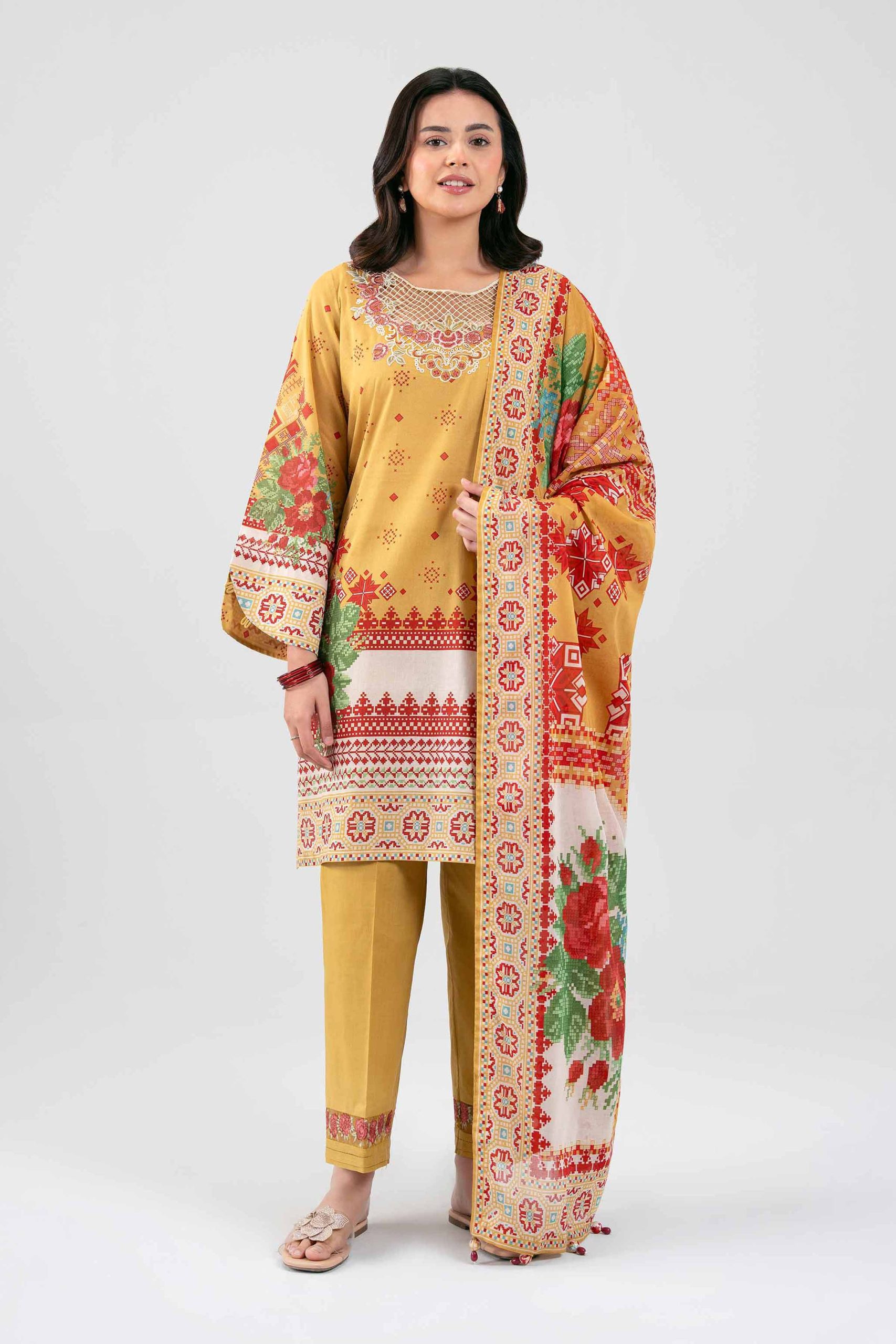 3 Piece - Digital Printed Embroidered Suit - 42601455