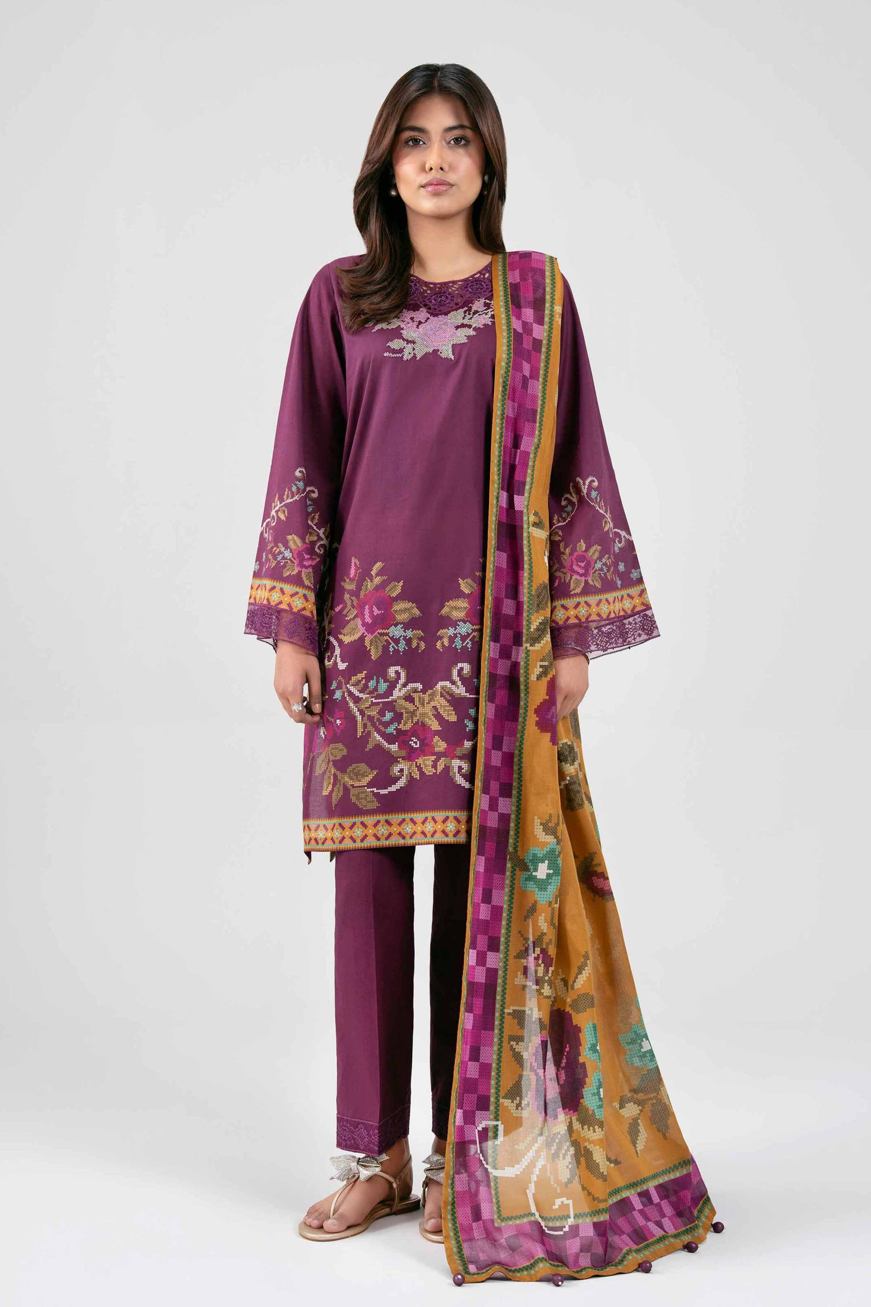 3 Piece - Digital Printed Embroidered Suit - 42601462