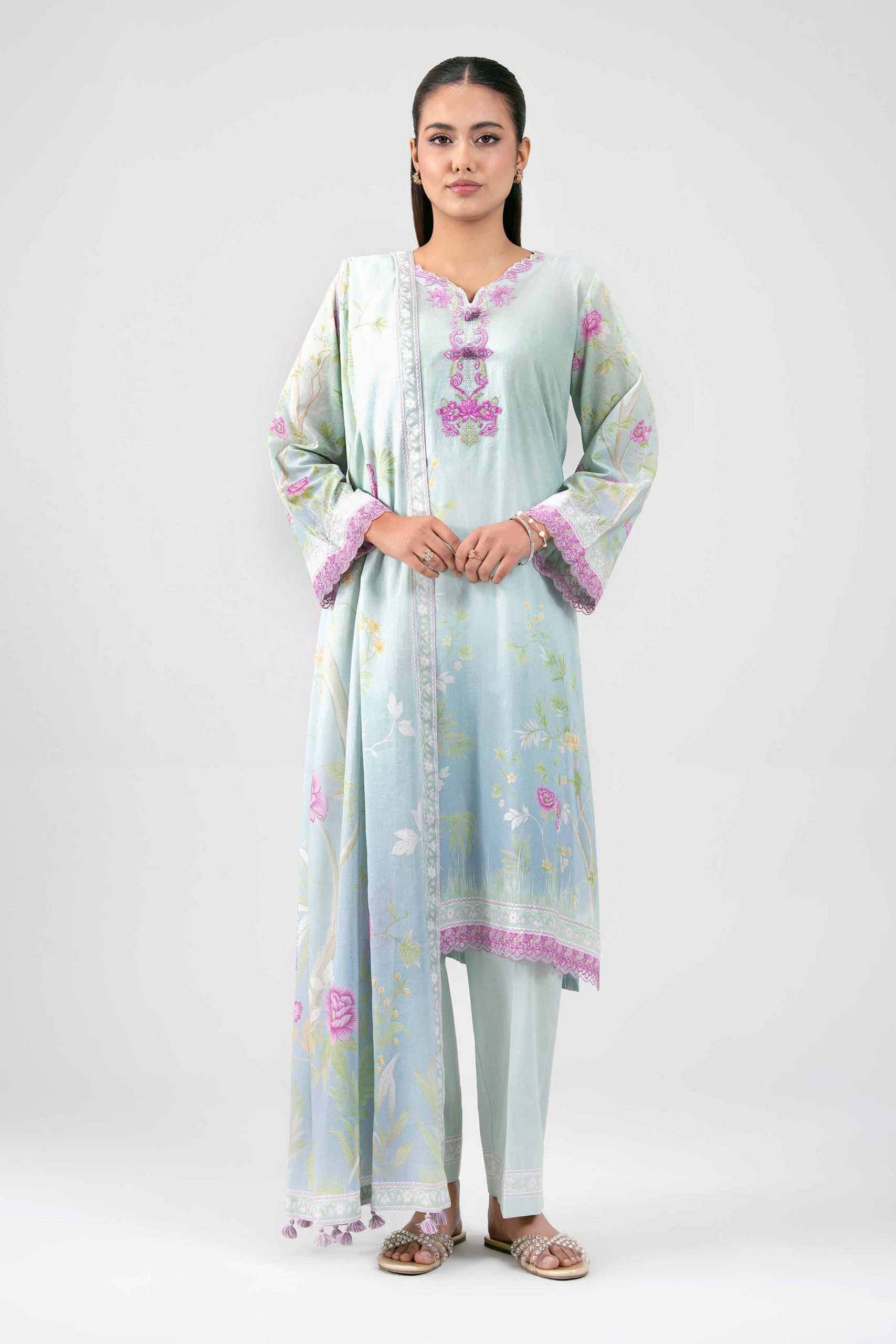 3 Piece - Digital Printed Embroidered Suit - 42601463