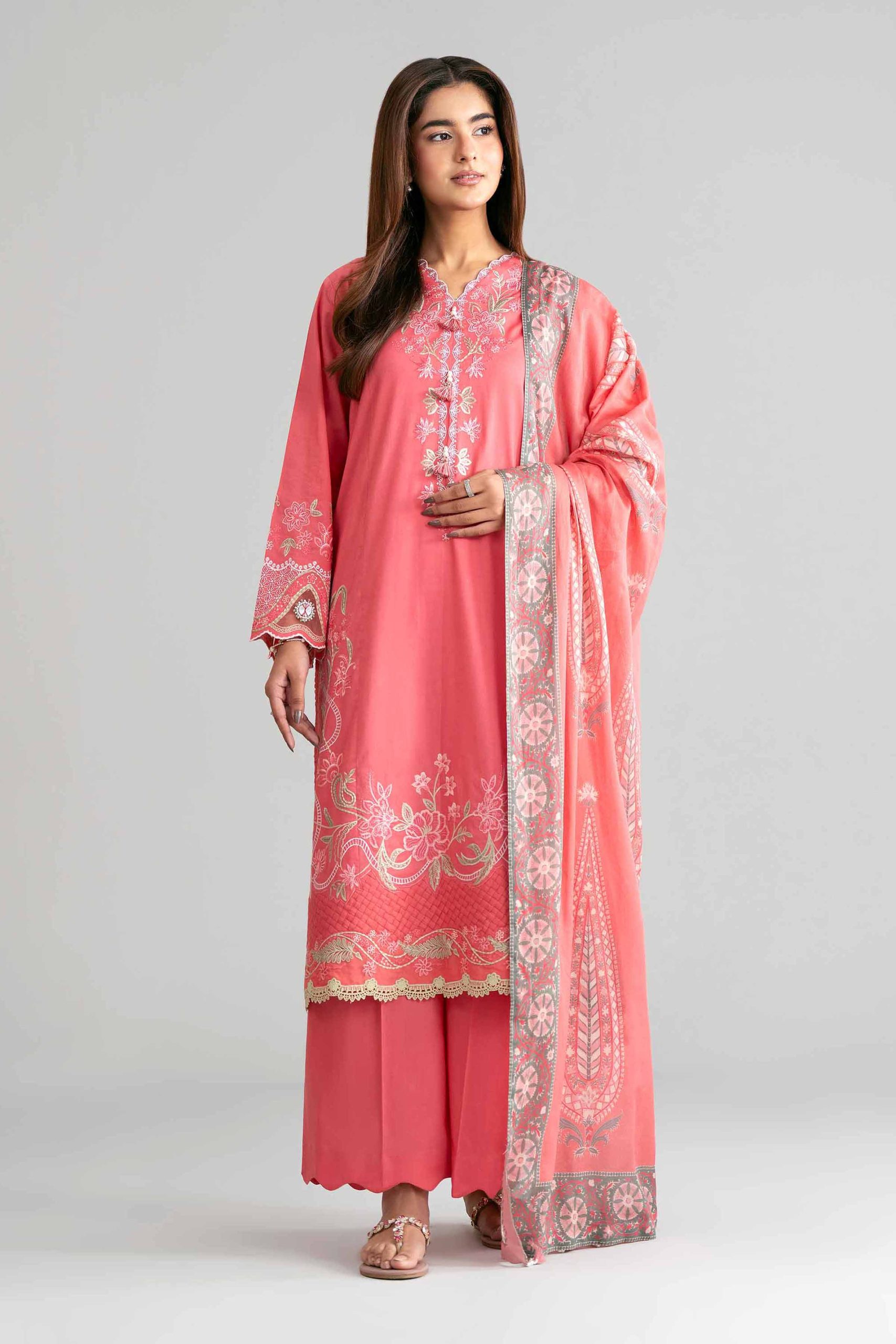 3 Piece - Digital Printed Embroidered Suit - 42601528