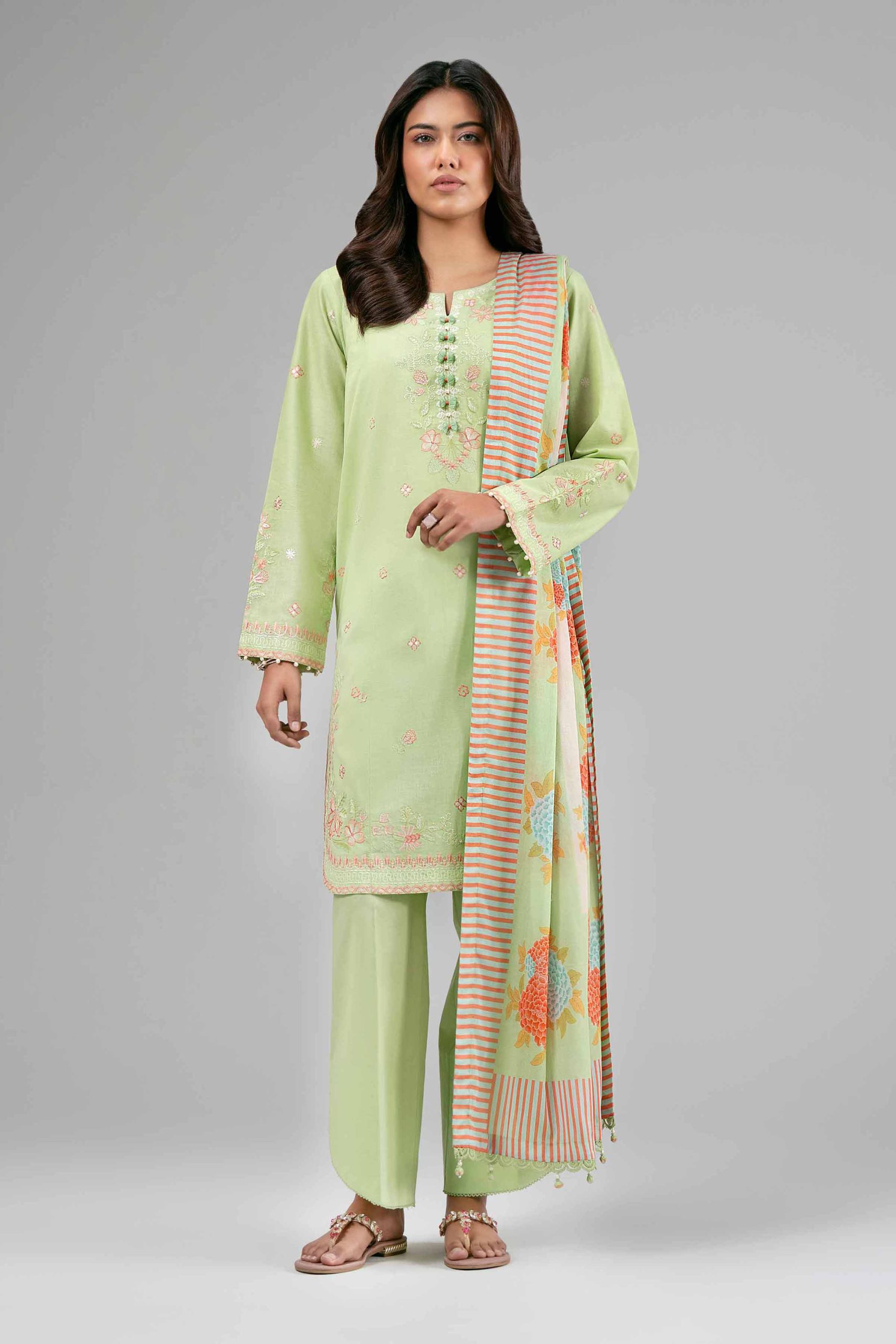 3 Piece - Digital Printed Embroidered Suit - 42601530