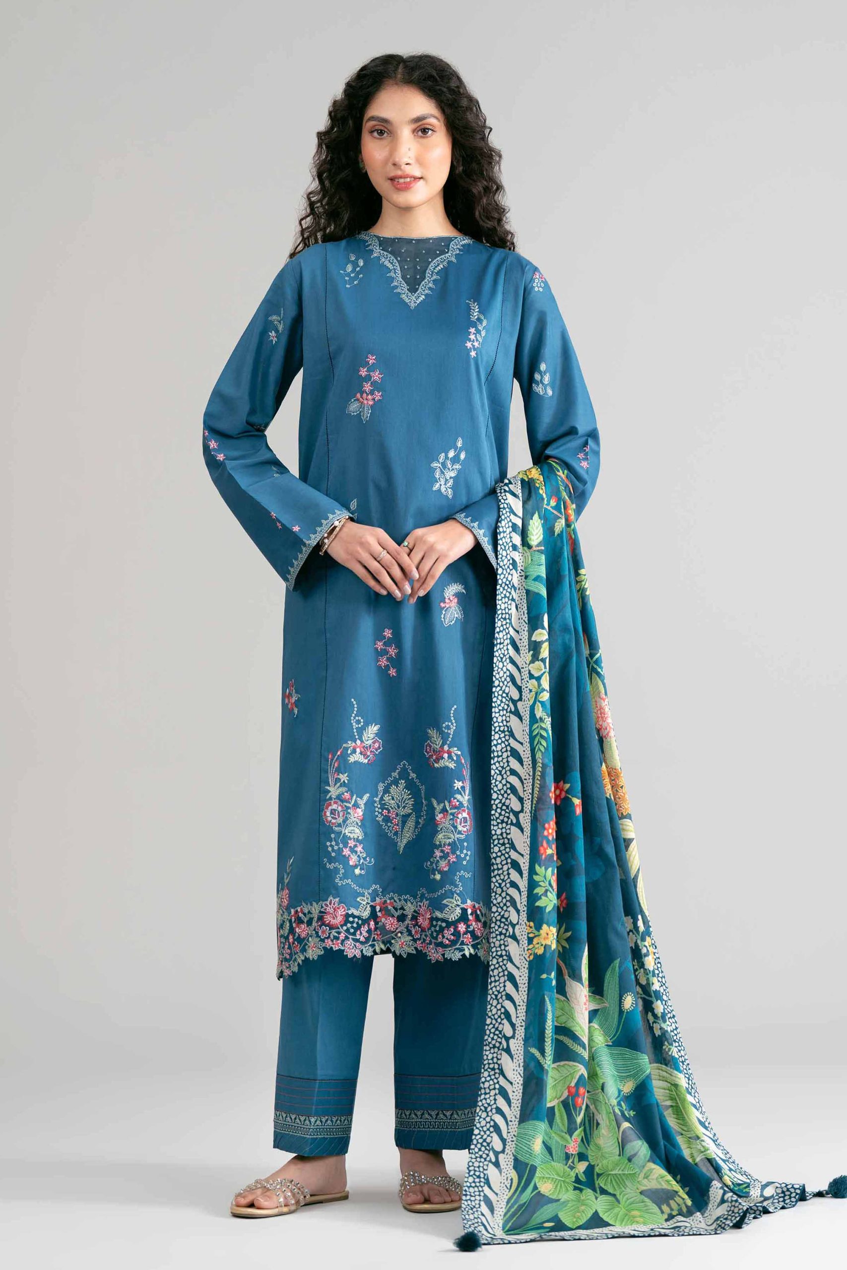 3 Piece - Digital Printed Embroidered Suit - 42601533