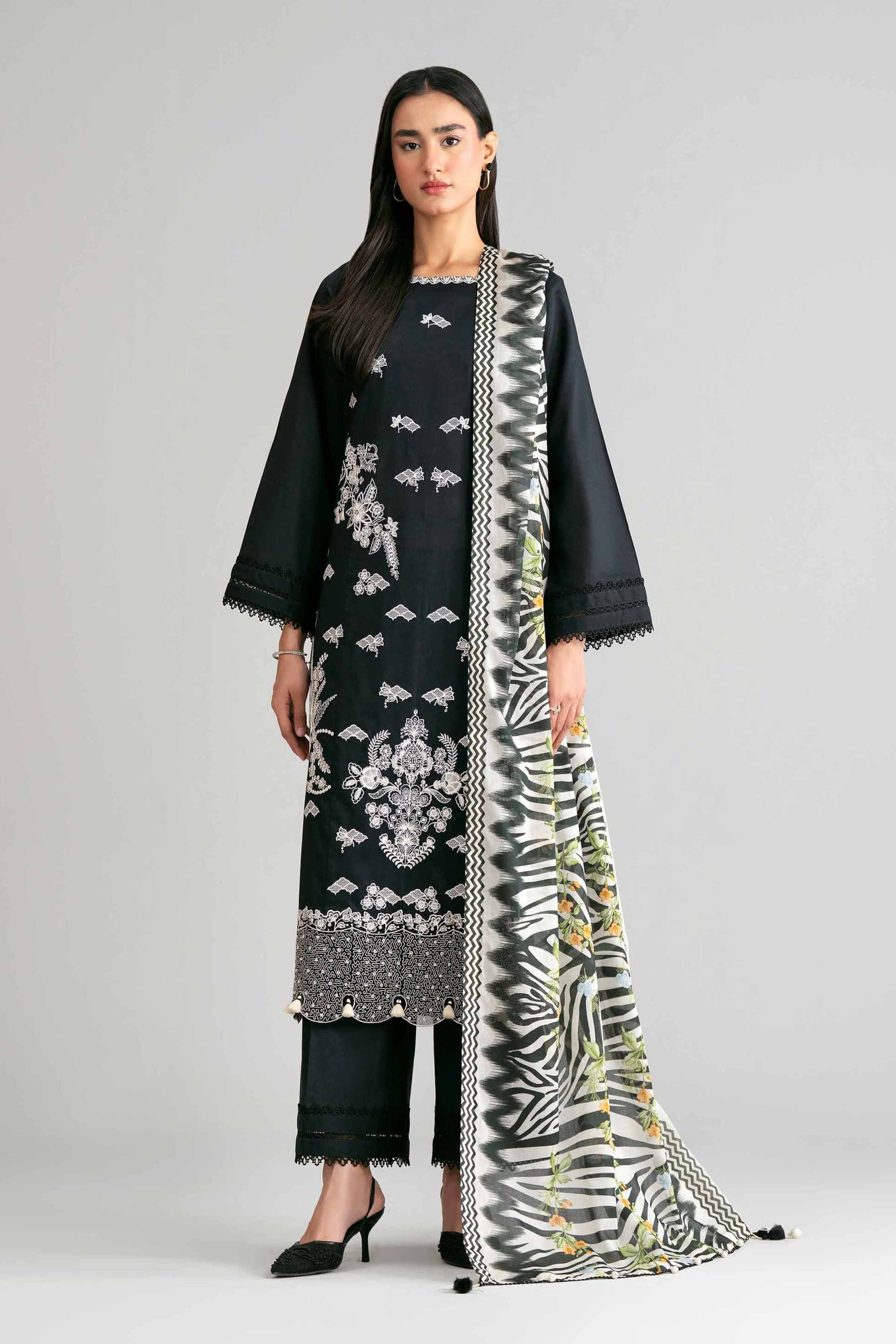 3 Piece - Printed Embroidered Suit - 42601535