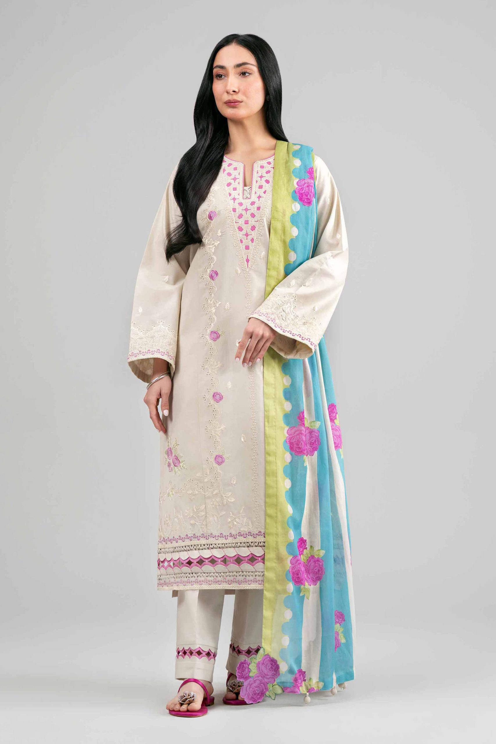 3 Piece - Printed Embroidered Suit - 42601543