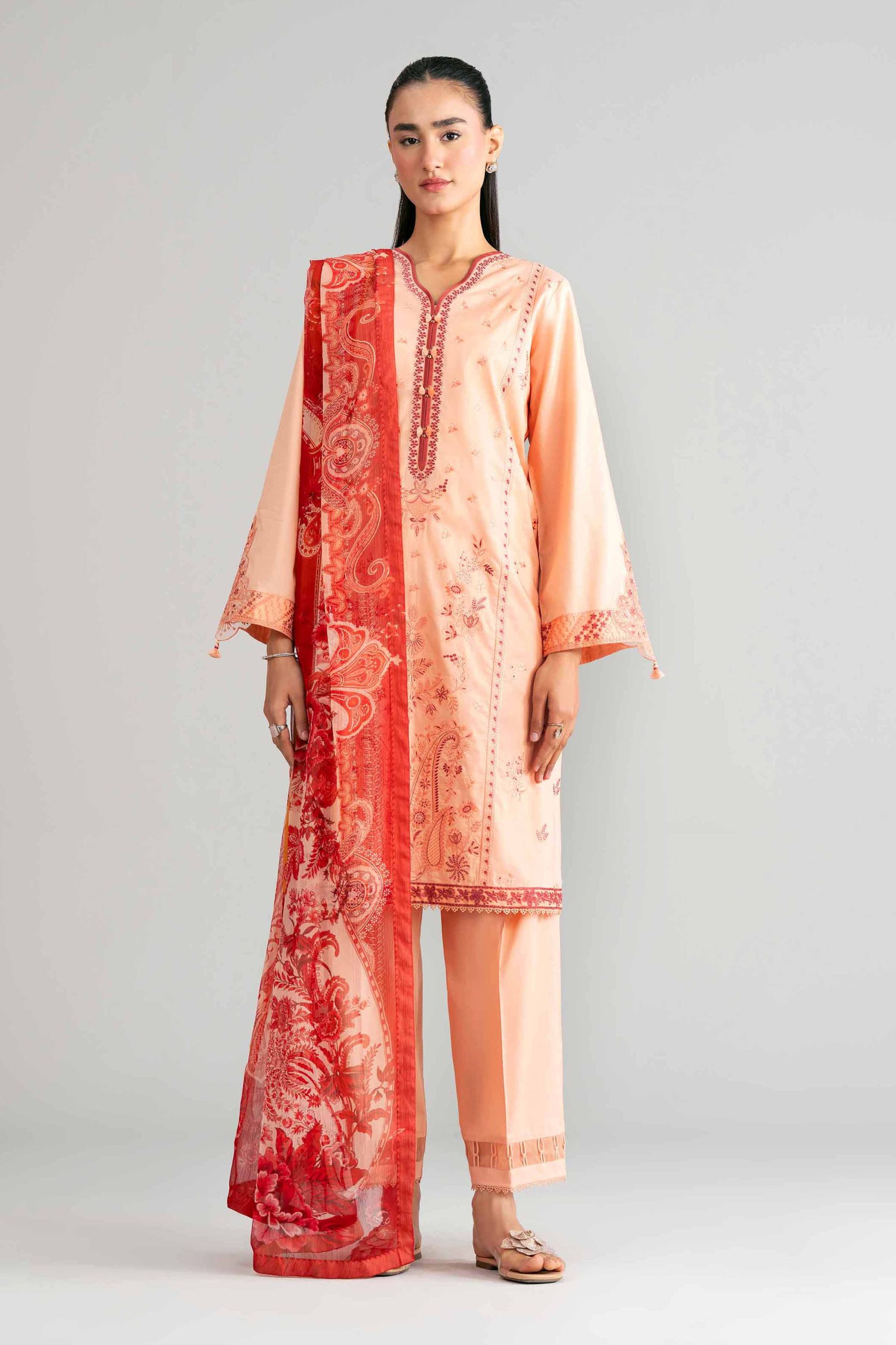 3 Piece - Digital Printed Embroidered Suit - 42601553