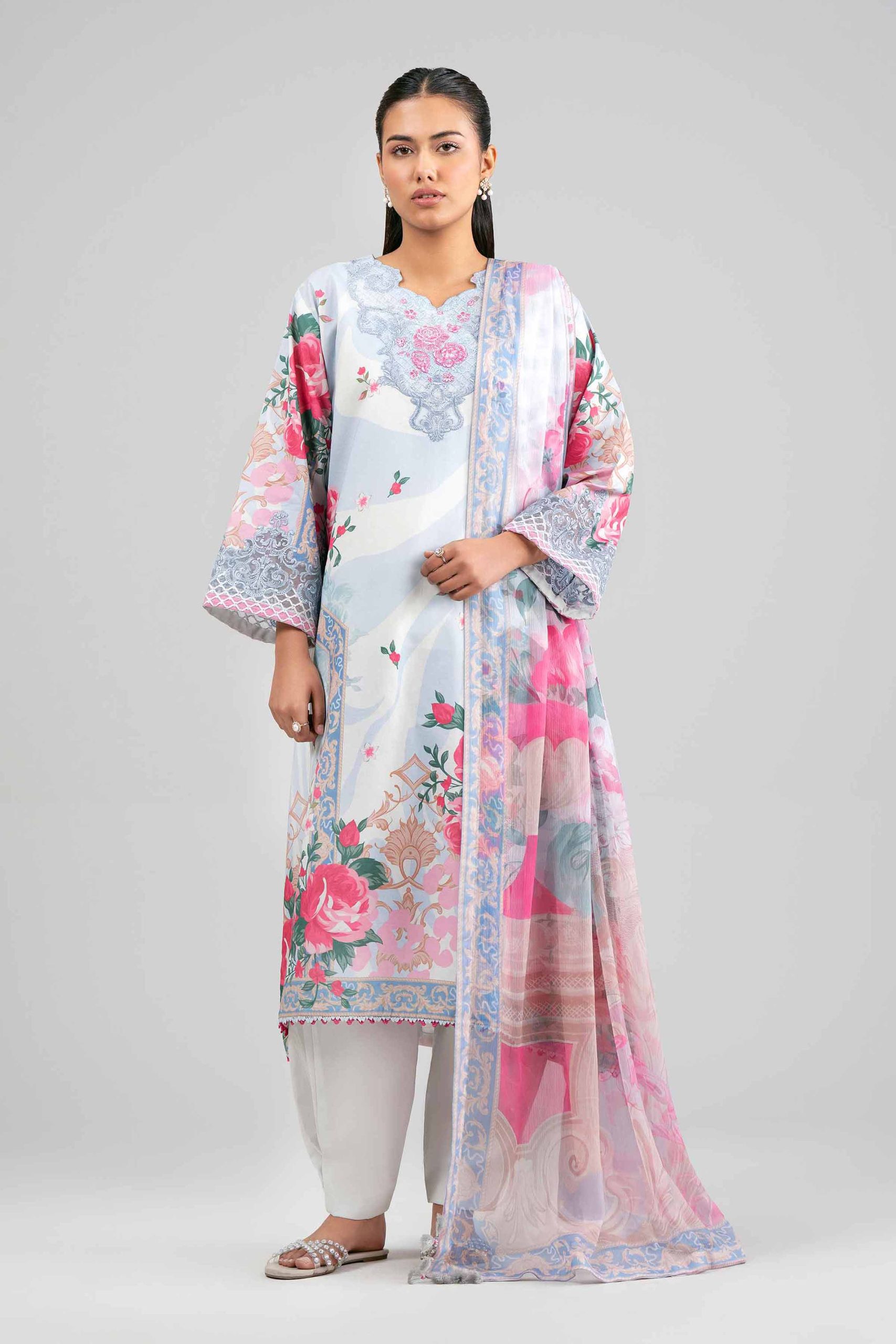 3 Piece - Digital Printed Embroidered Suit - 42601554