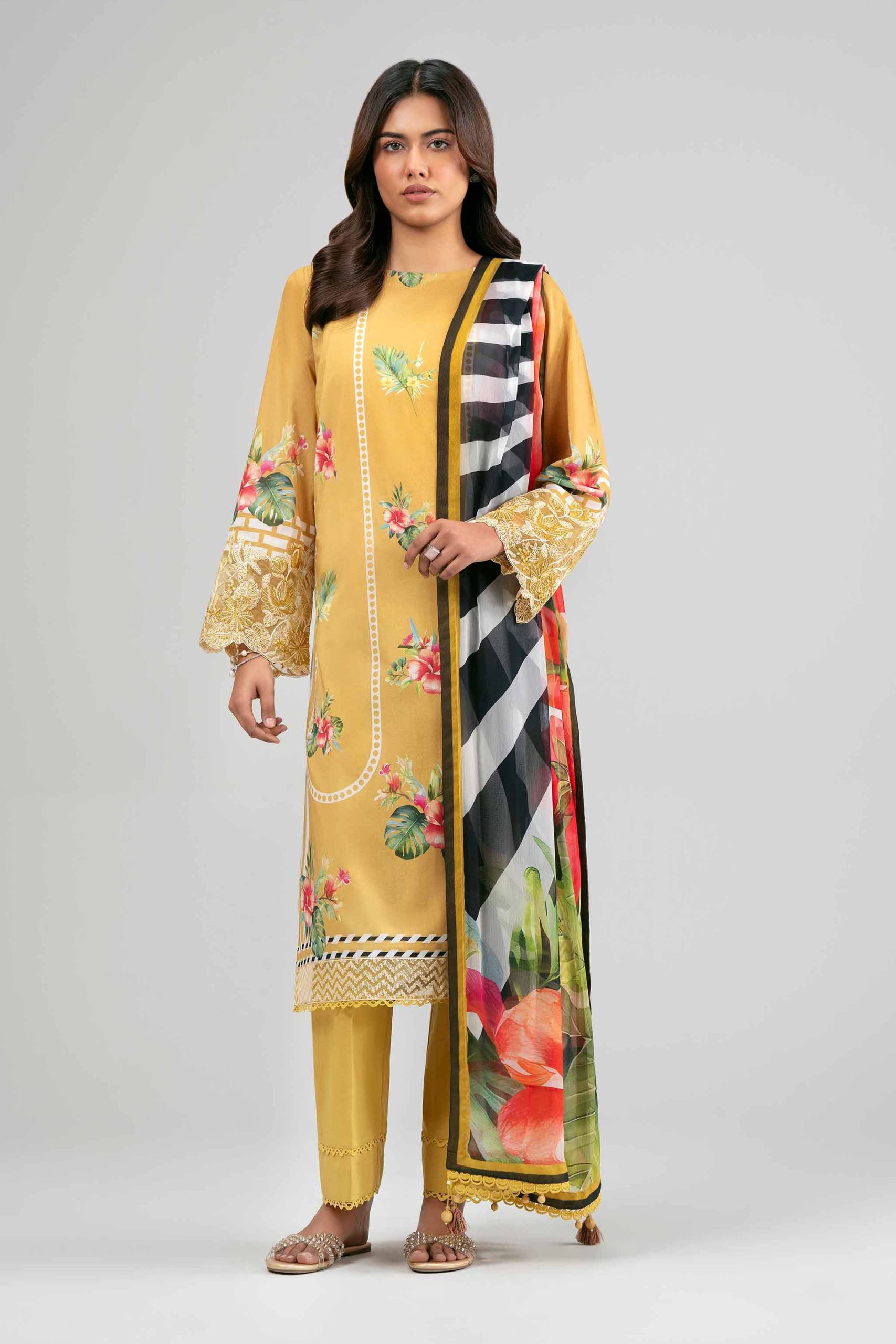 3 Piece - Digital Printed Embroidered Suit - 42601556