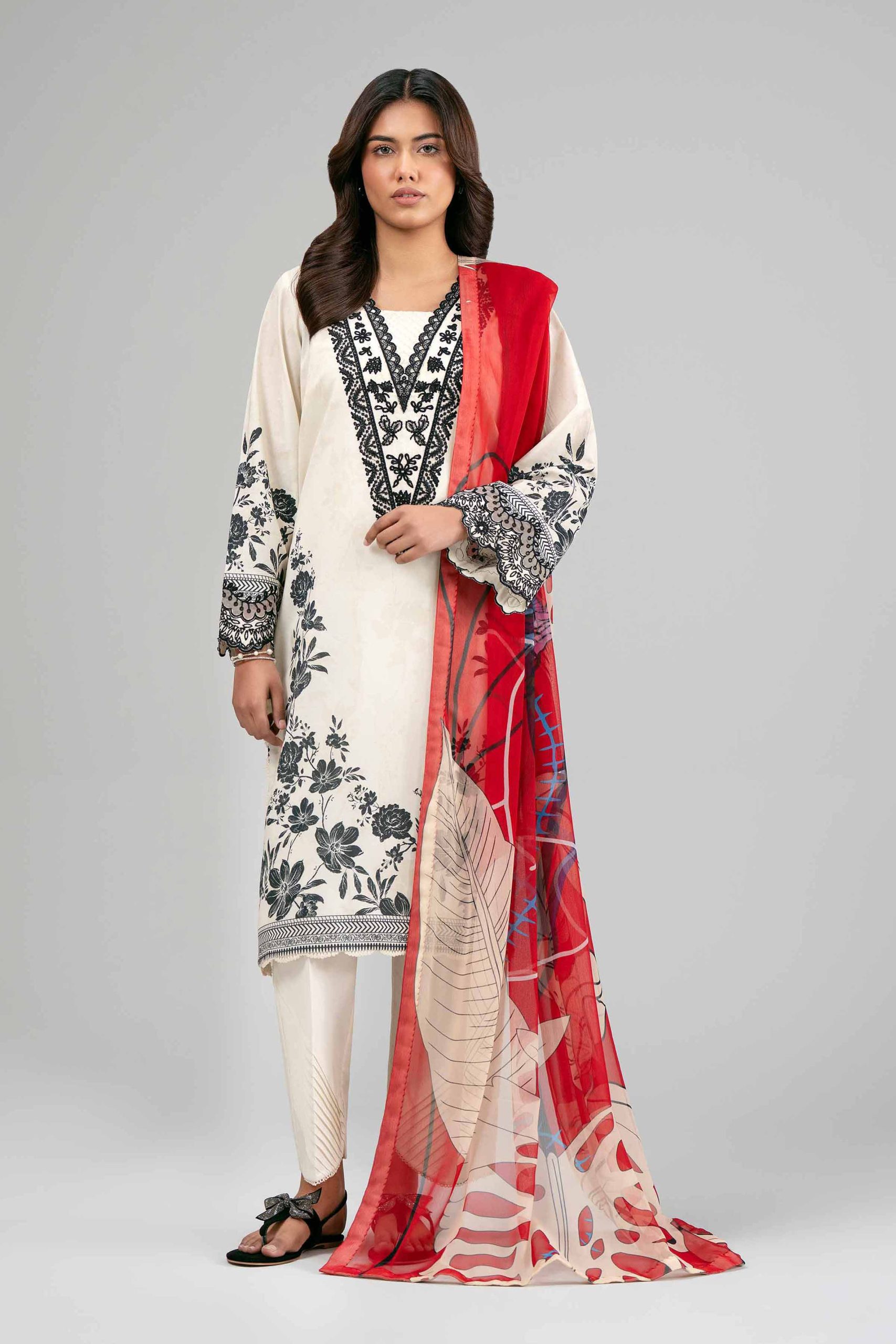 3 Piece - Digital Printed Embroidered Suit - 42601557