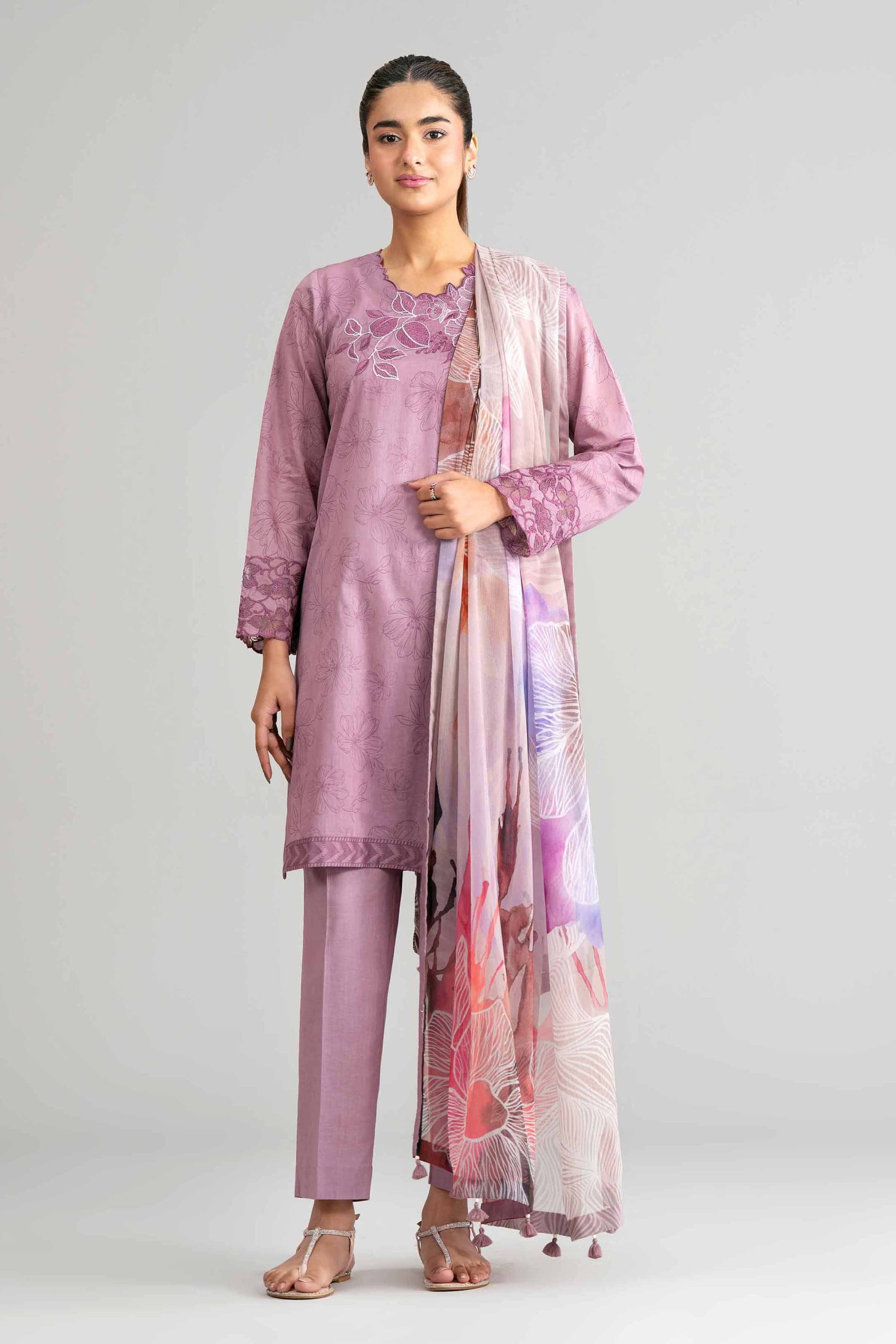 3 Piece - Digital Printed Embroidered Suit - 42601561