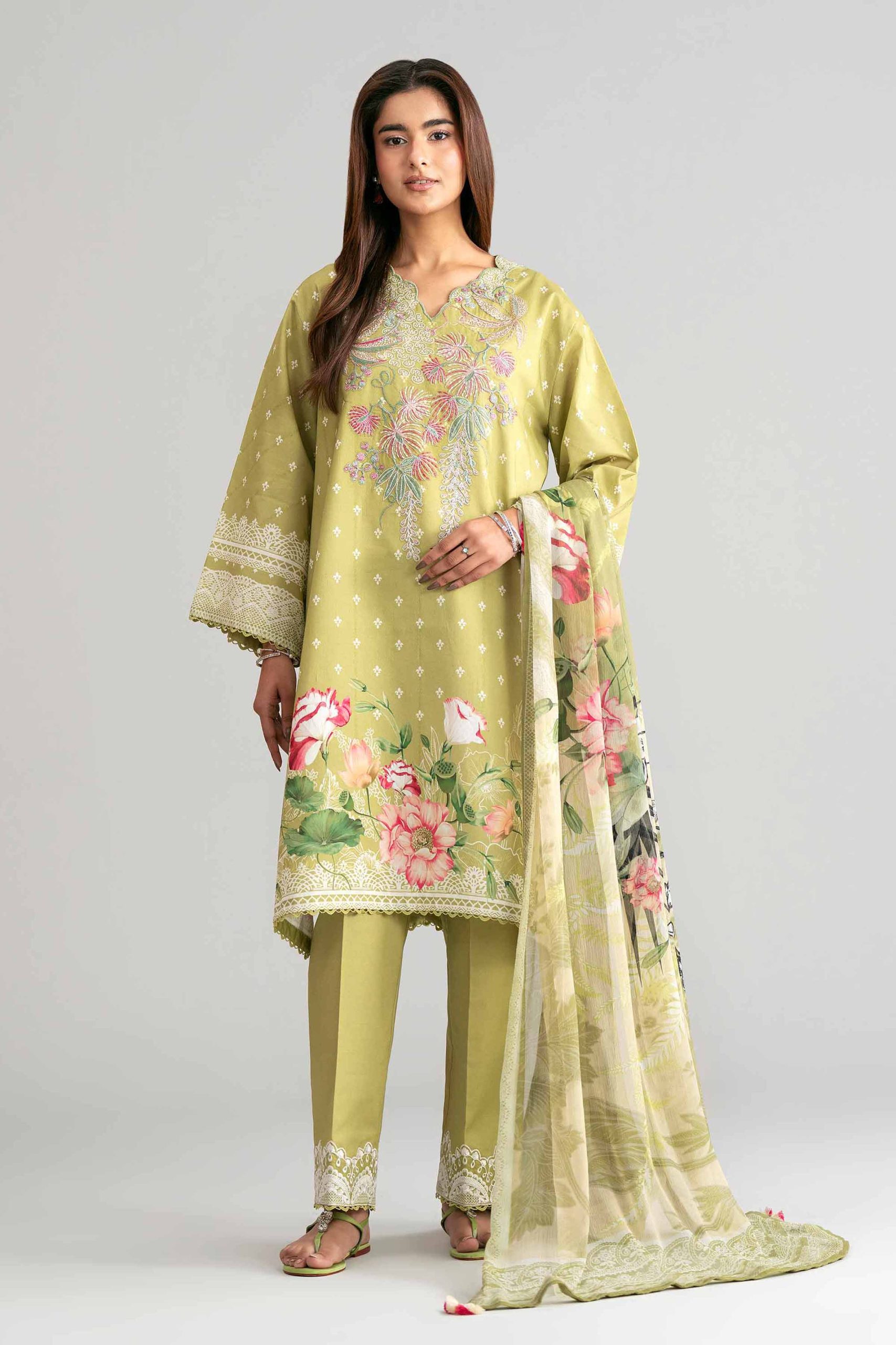 3 Piece - Digital Printed Embroidered Suit - 42601562