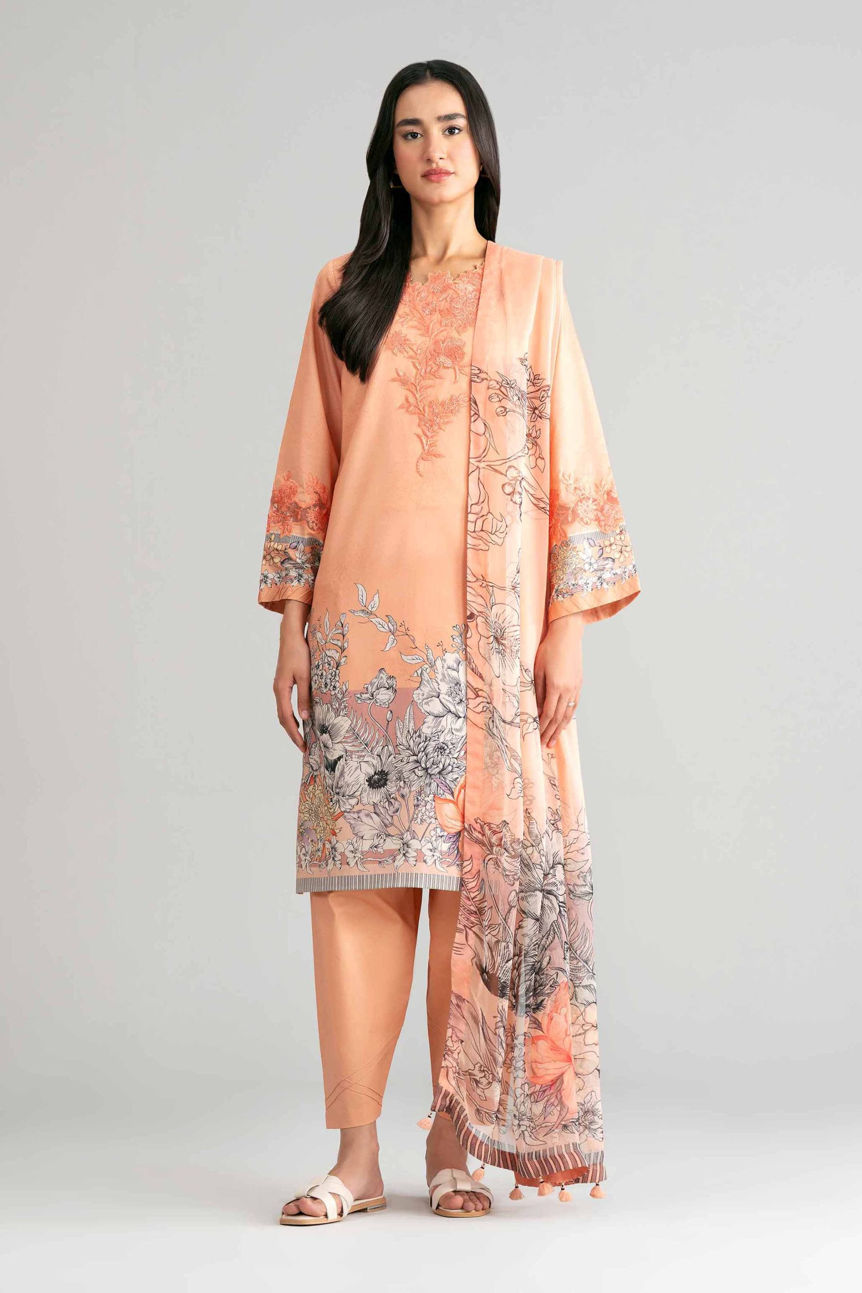 3 Piece - Digital Printed Embroidered Suit - 42601563