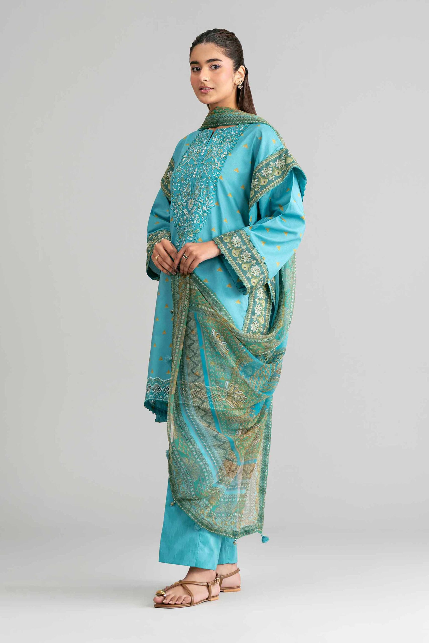 3 Piece - Digital Printed Embroidered Suit - 42601567 - Image 5