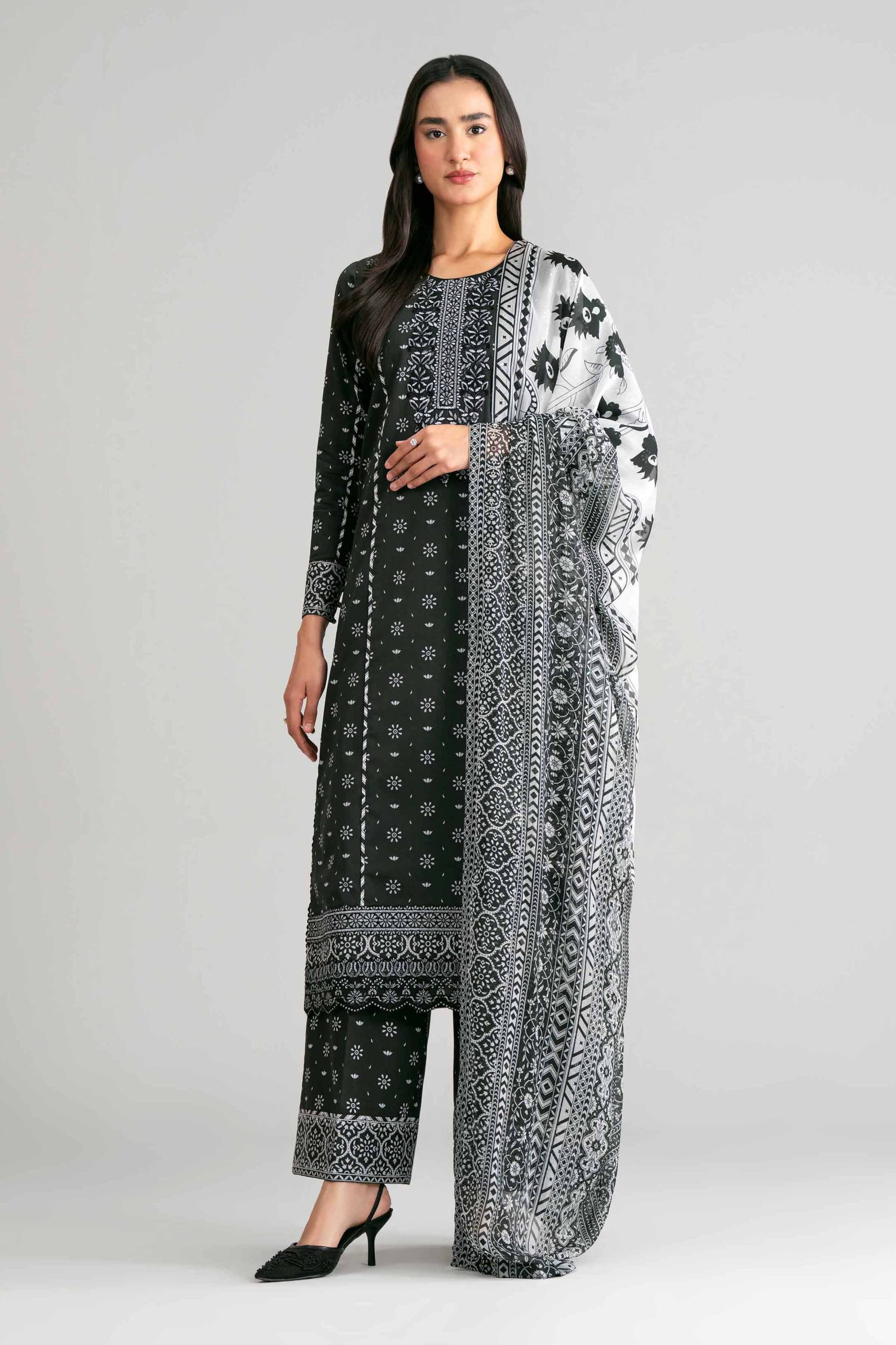 3 Piece - Digital Printed Embroidered Suit - 42601568