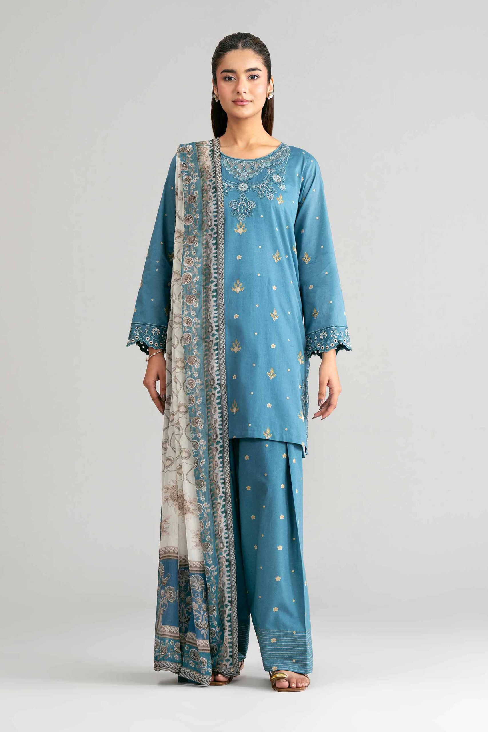 3 Piece - Digital Printed Embroidered Suit - 42601569