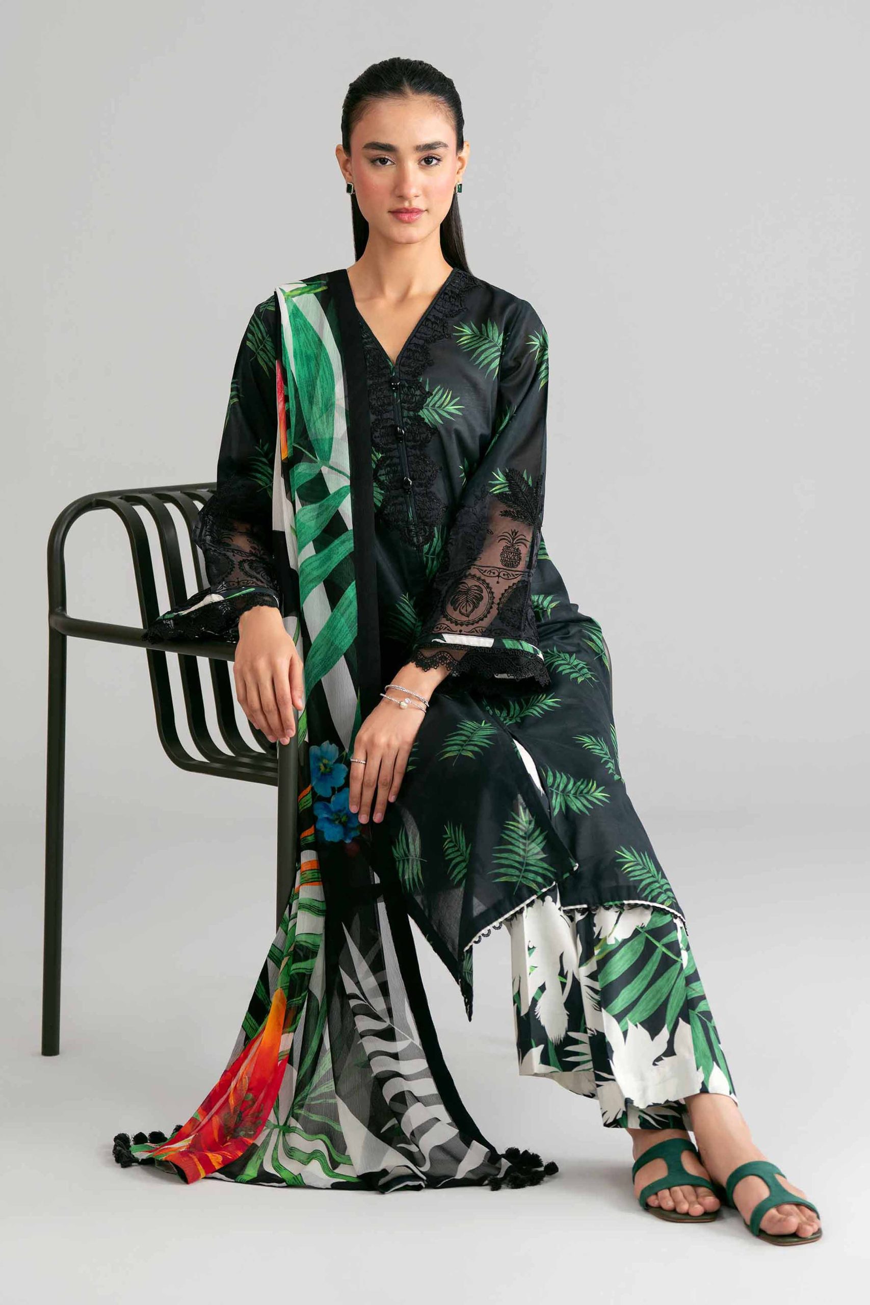 3 Piece - Digital Printed Embroidered Suit - 42601570