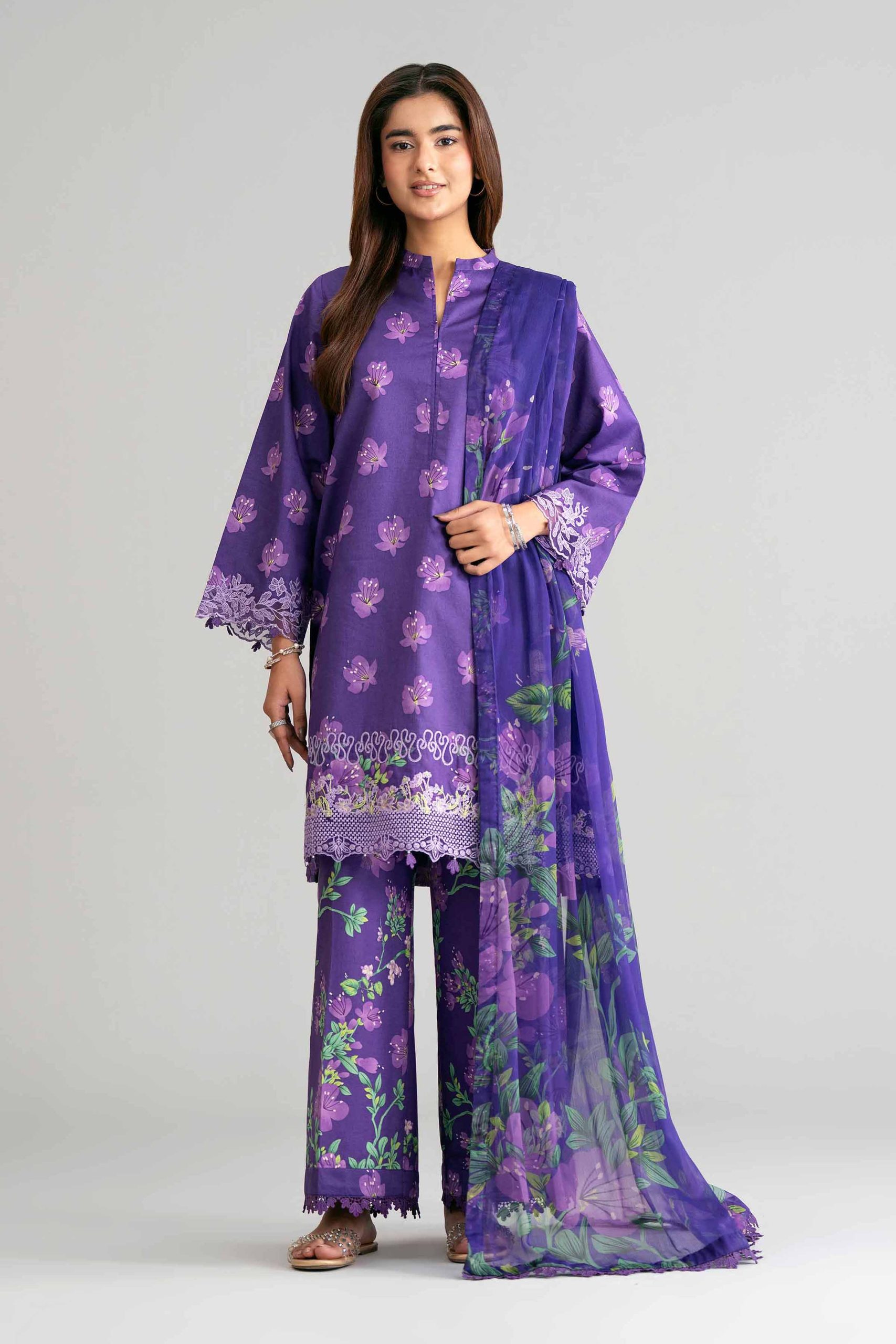 3 Piece - Digital Printed Embroidered Suit - 42601571