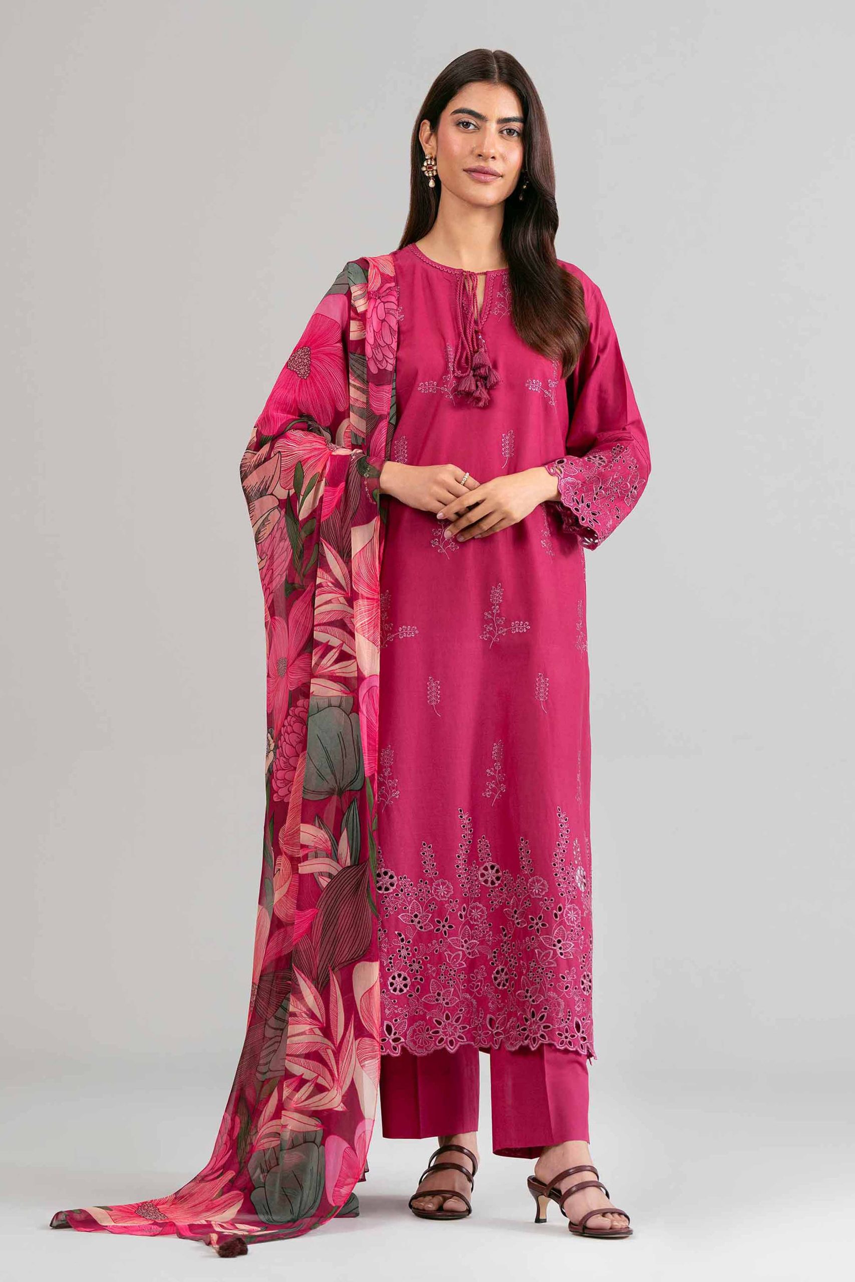 3 Piece - Printed Embroidered Suit - 42619956