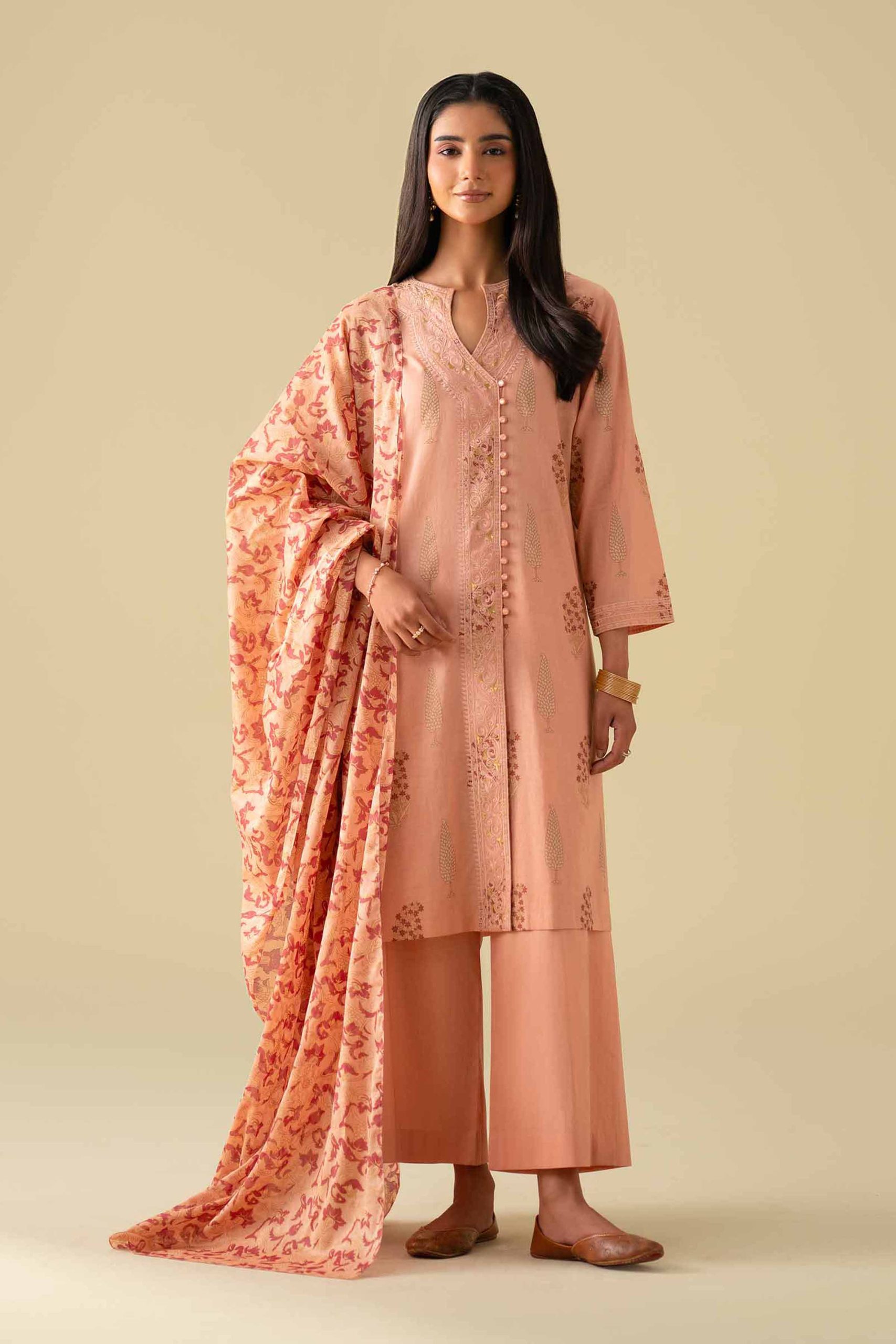 3 Piece - Printed Embroidered Suit - KFE26-77