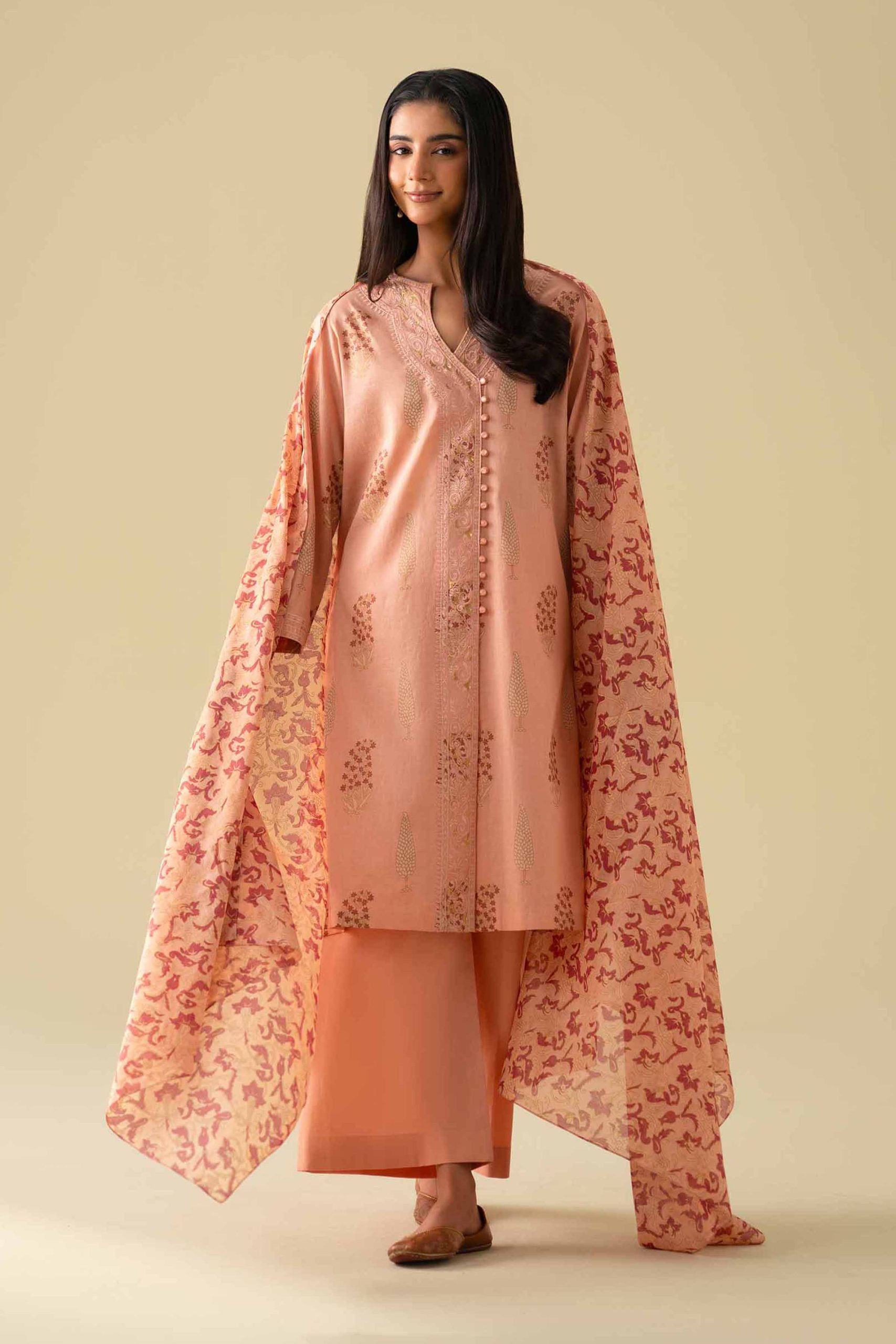 3 Piece - Printed Embroidered Suit - KFE26-77 - Image 5