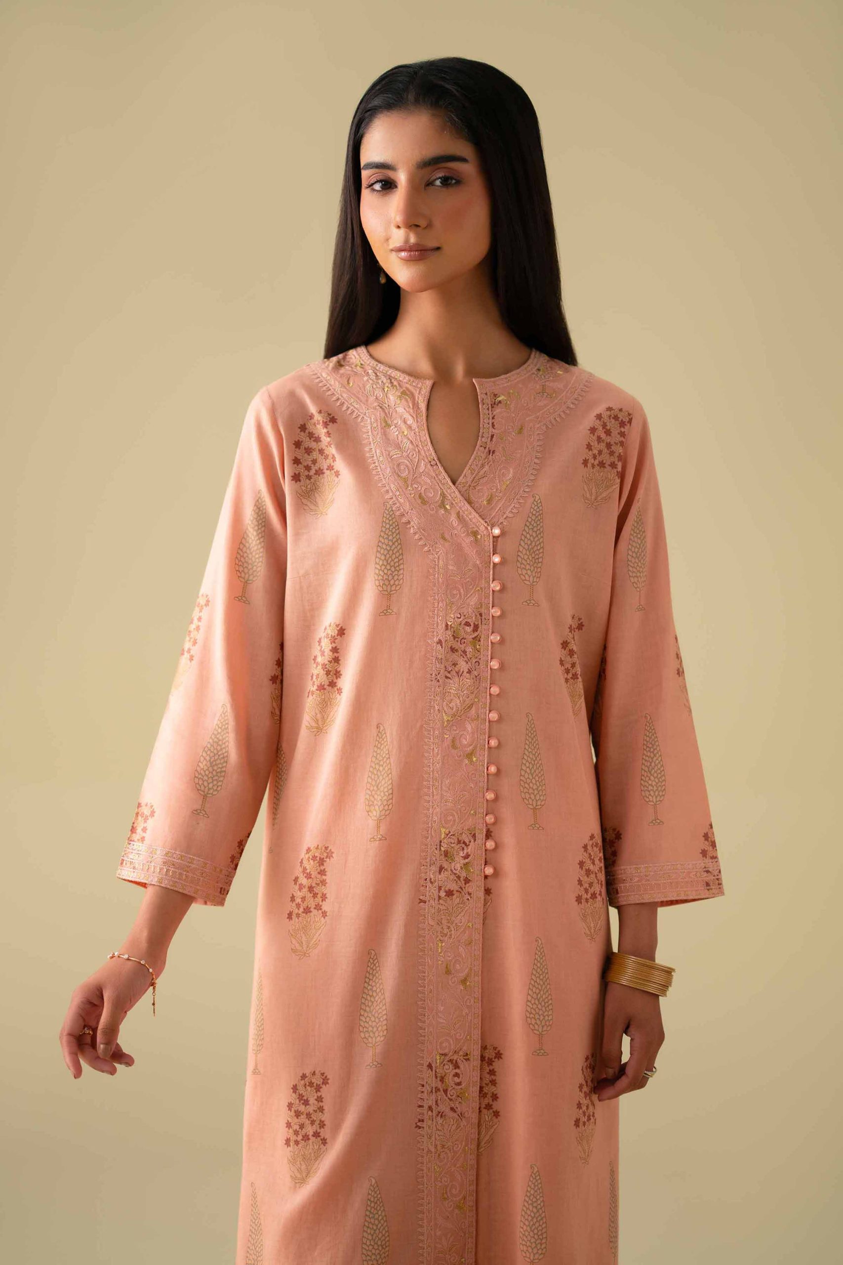 3 Piece - Printed Embroidered Suit - KFE26-77 - Image 2