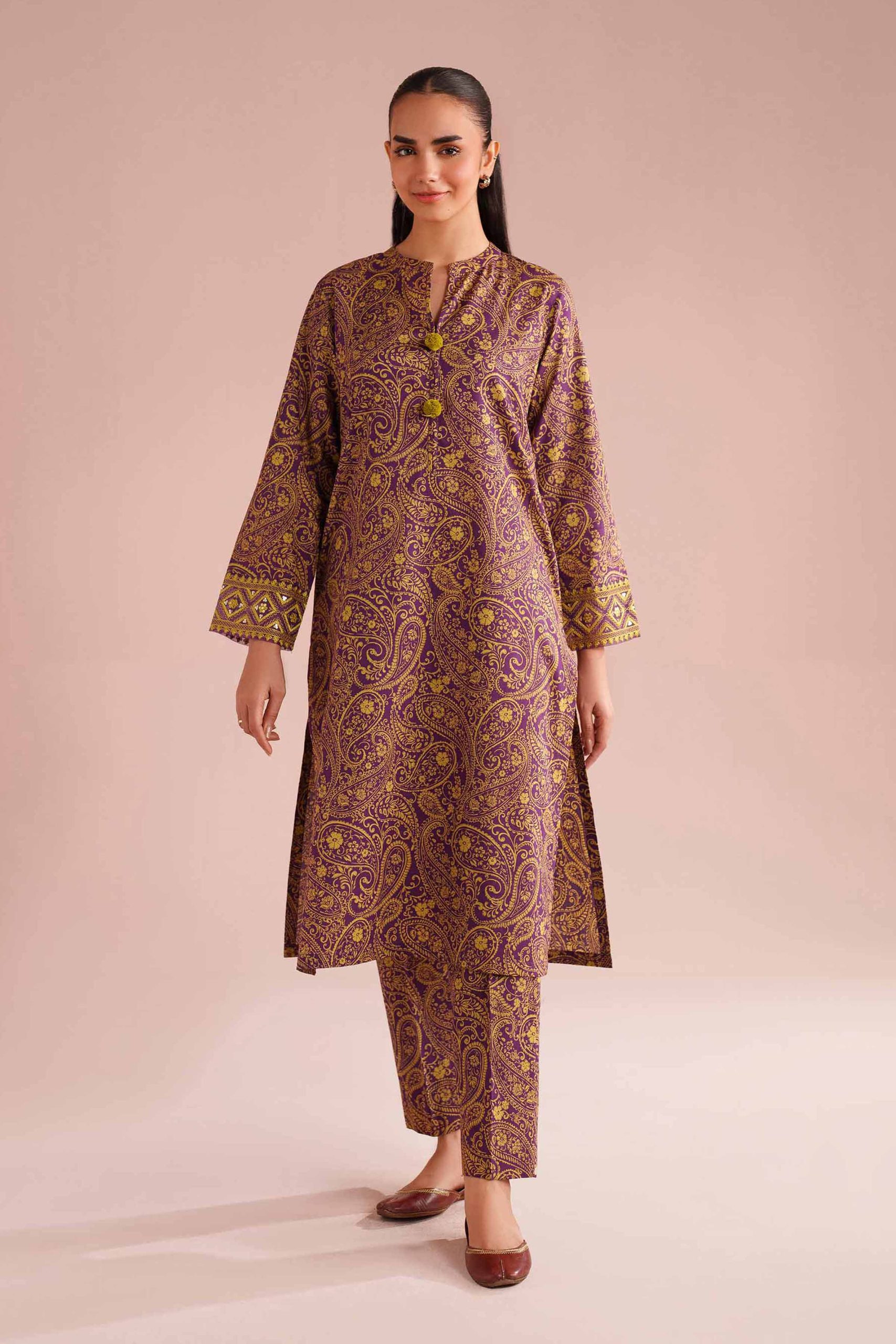 2 Piece - Printed Embroidered Suit - PE26-199