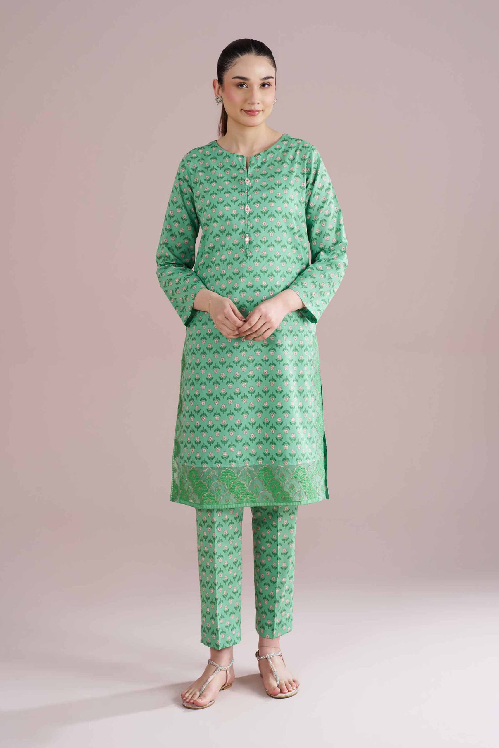 2 Piece - Printed Embroidered Suit - PE26-201
