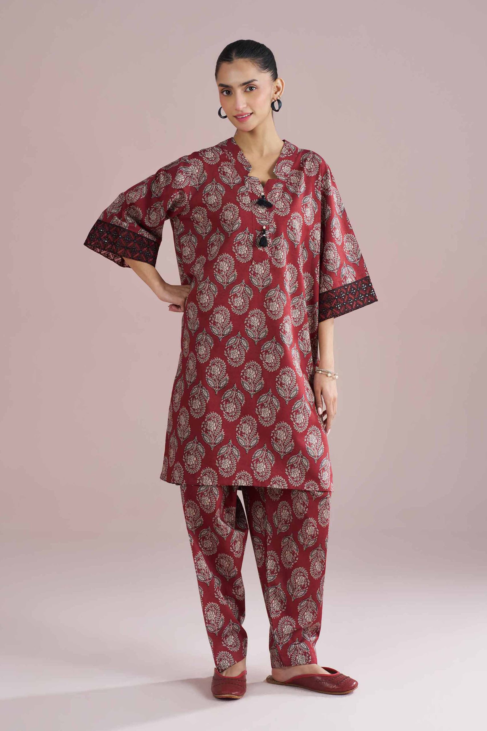 2 Piece - Printed Embroidered Suit - PE26-203