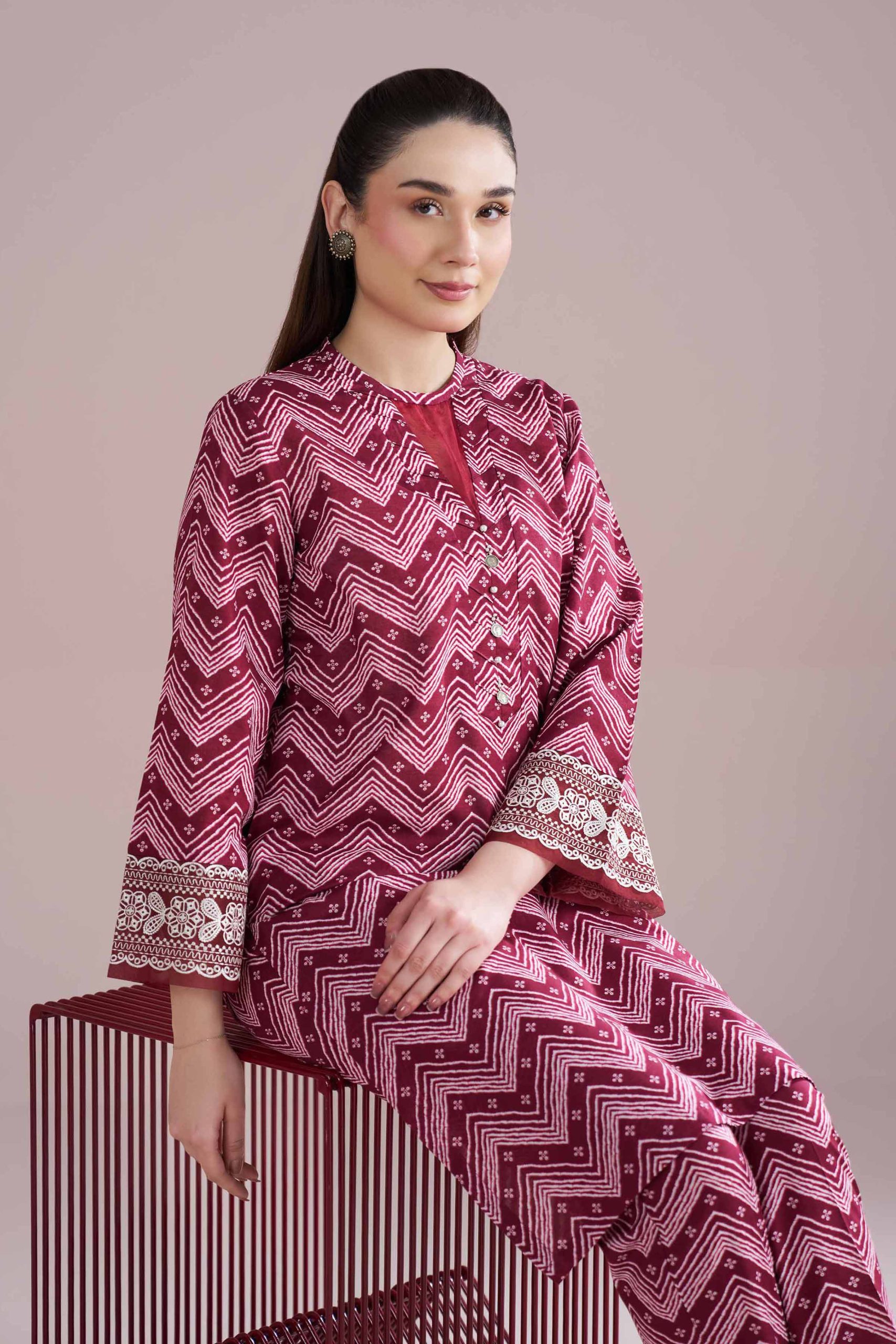 2 Piece - Printed Embroidered Suit - PE26-206 - Image 2