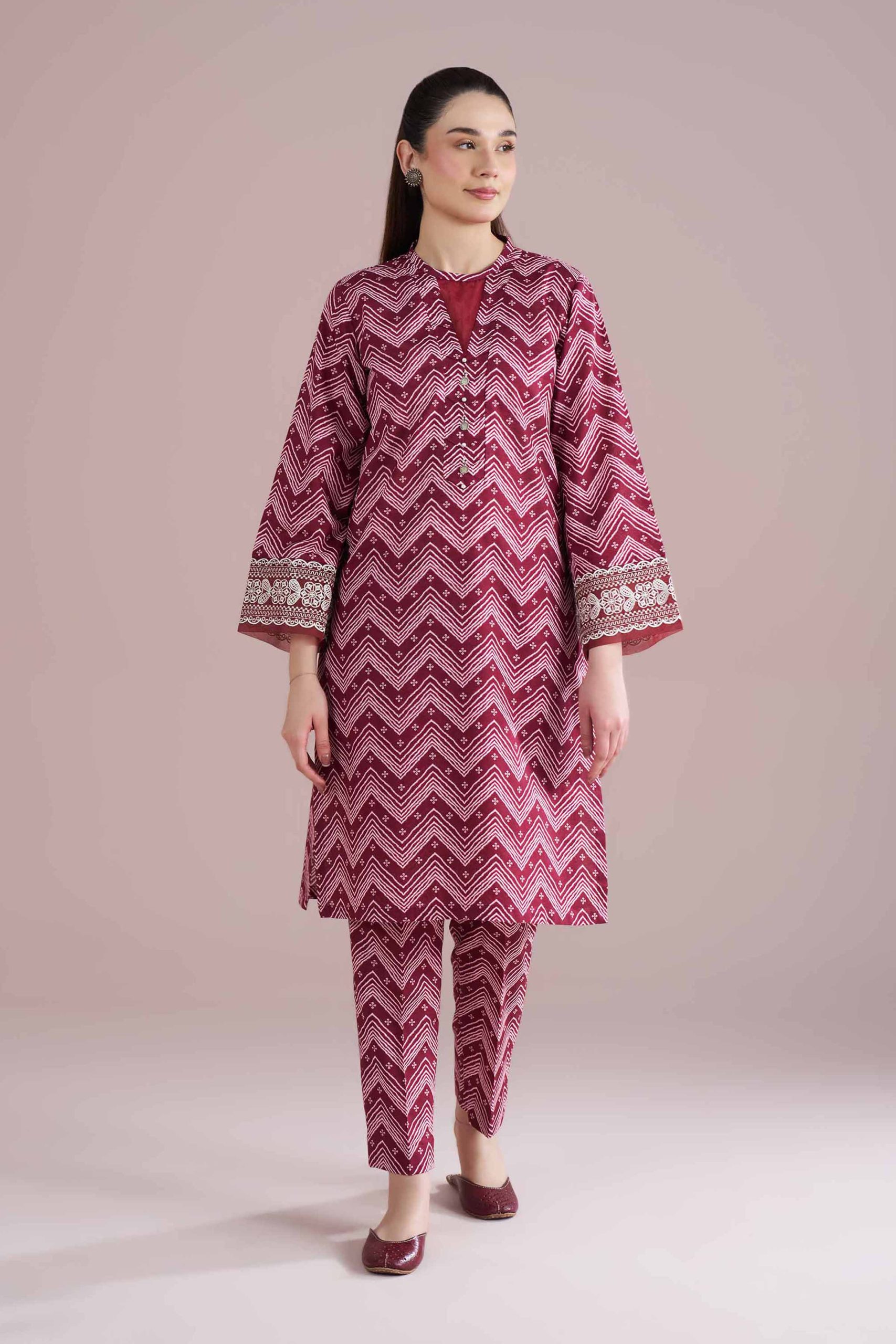 2 Piece - Printed Embroidered Suit - PE26-206 - Image 4