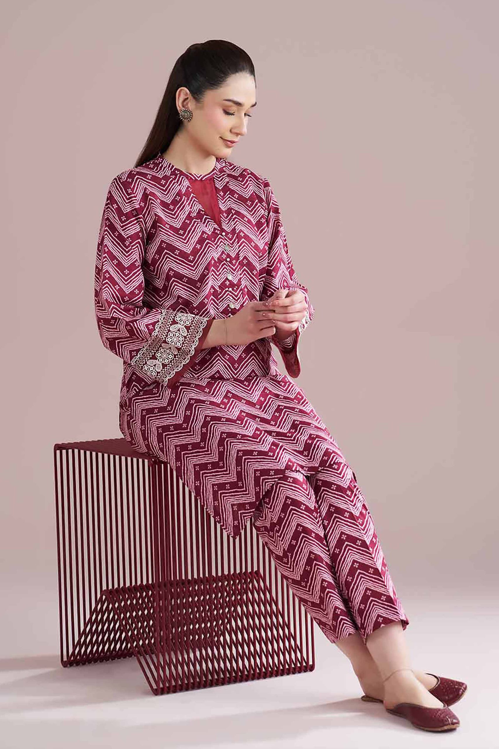 2 Piece - Printed Embroidered Suit - PE26-206 - Image 5