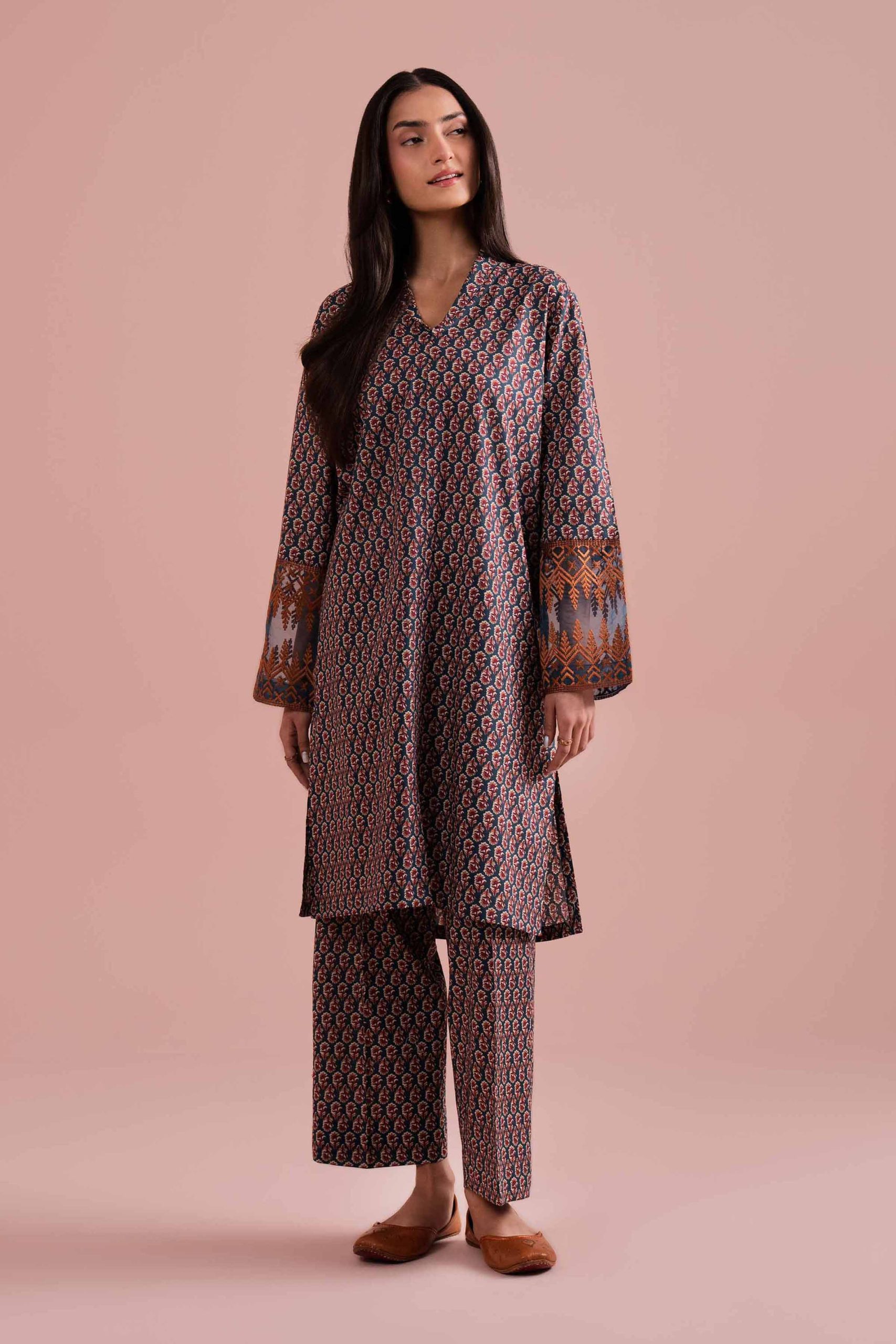 2 Piece - Printed Embroidered Suit - PE26-211