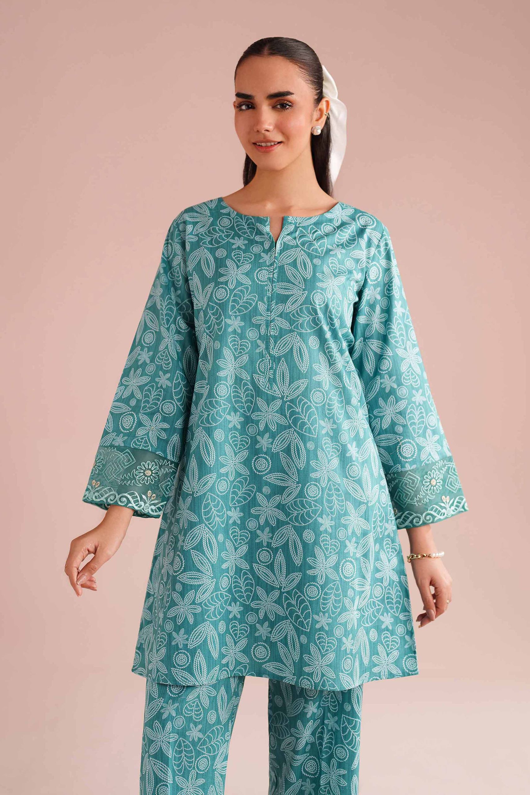 2 Piece - Printed Embroidered Suit - PE26-213 - Image 5