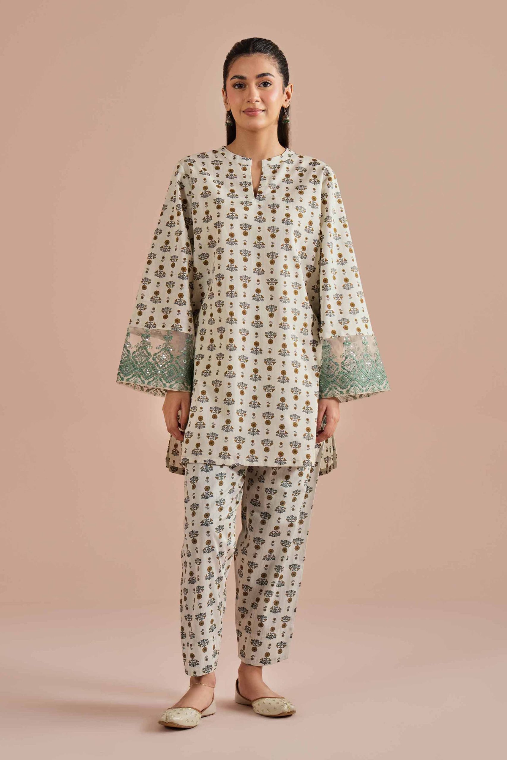 2 Piece - Printed Embroidered Suit - PE26-214