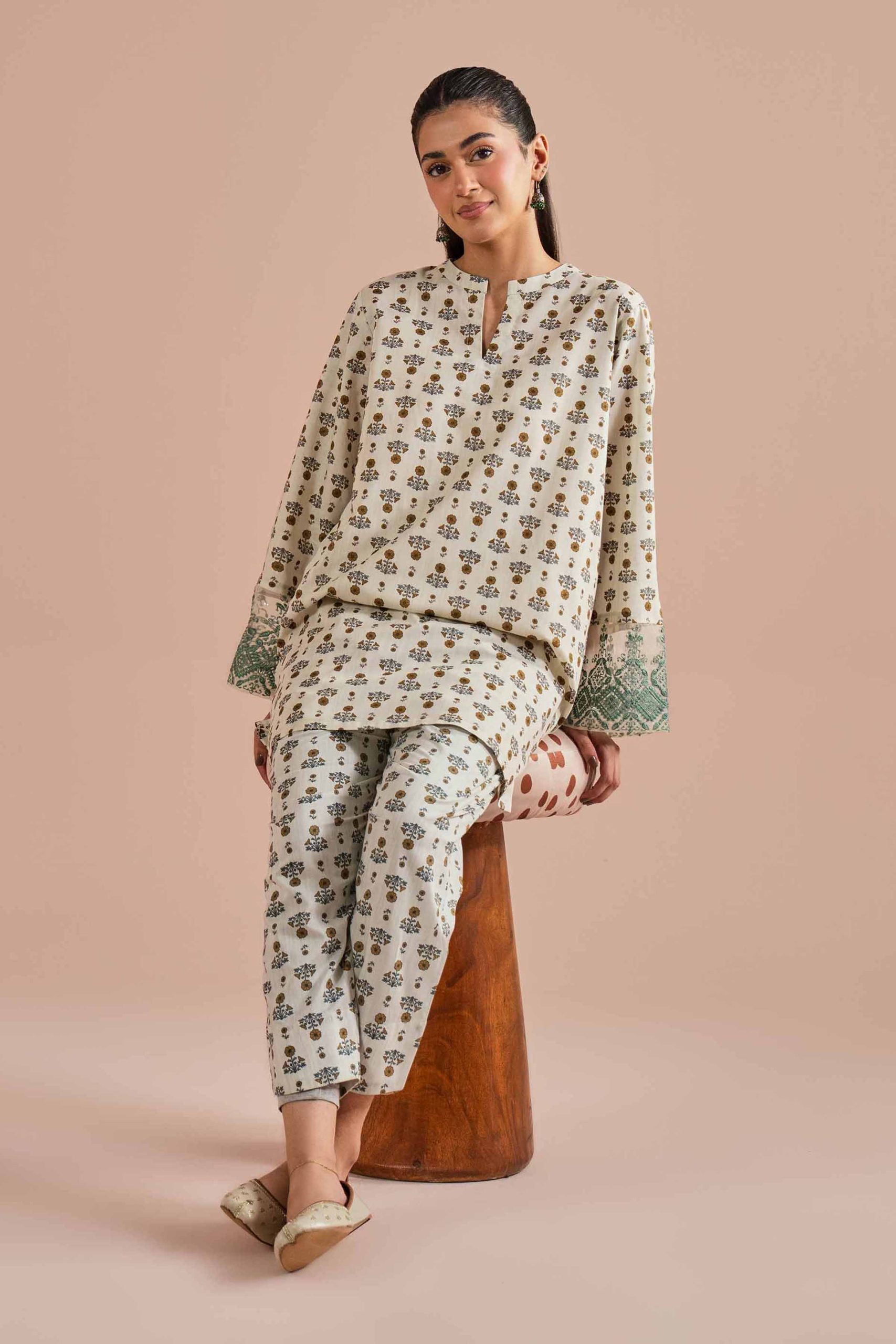 2 Piece - Printed Embroidered Suit - PE26-214 - Image 5