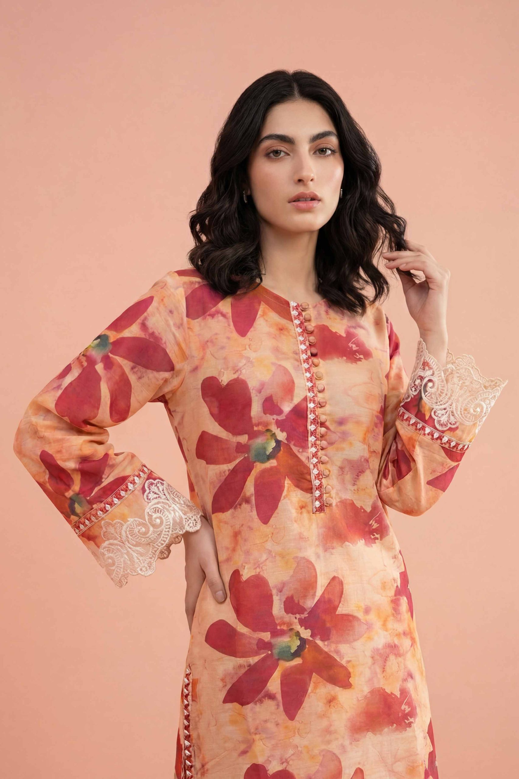 2 Piece - Printed Embroidered Suit - PE26-225 - Image 5