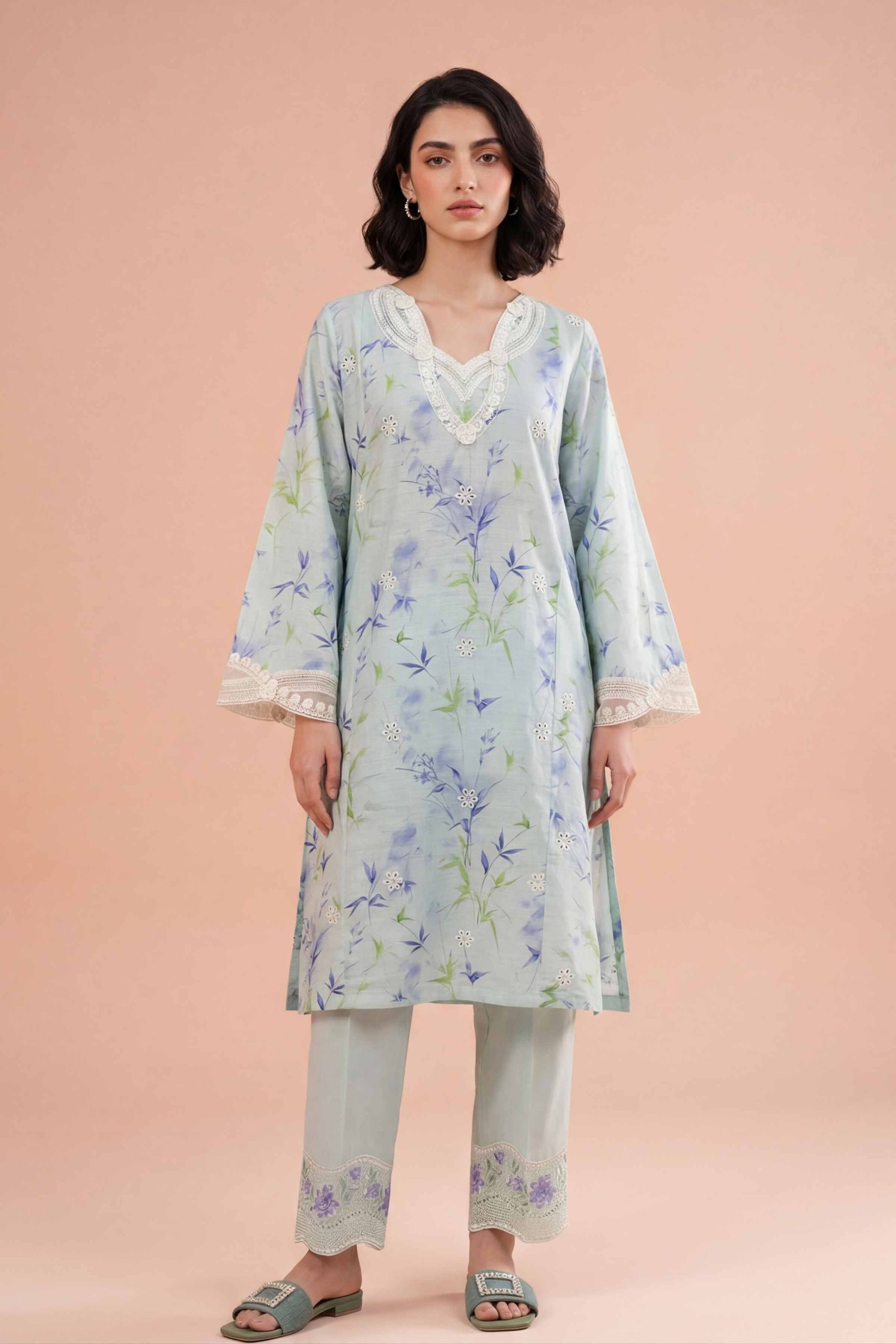 2 Piece - Printed Embroidered Suit - PE26-227 - Image 5