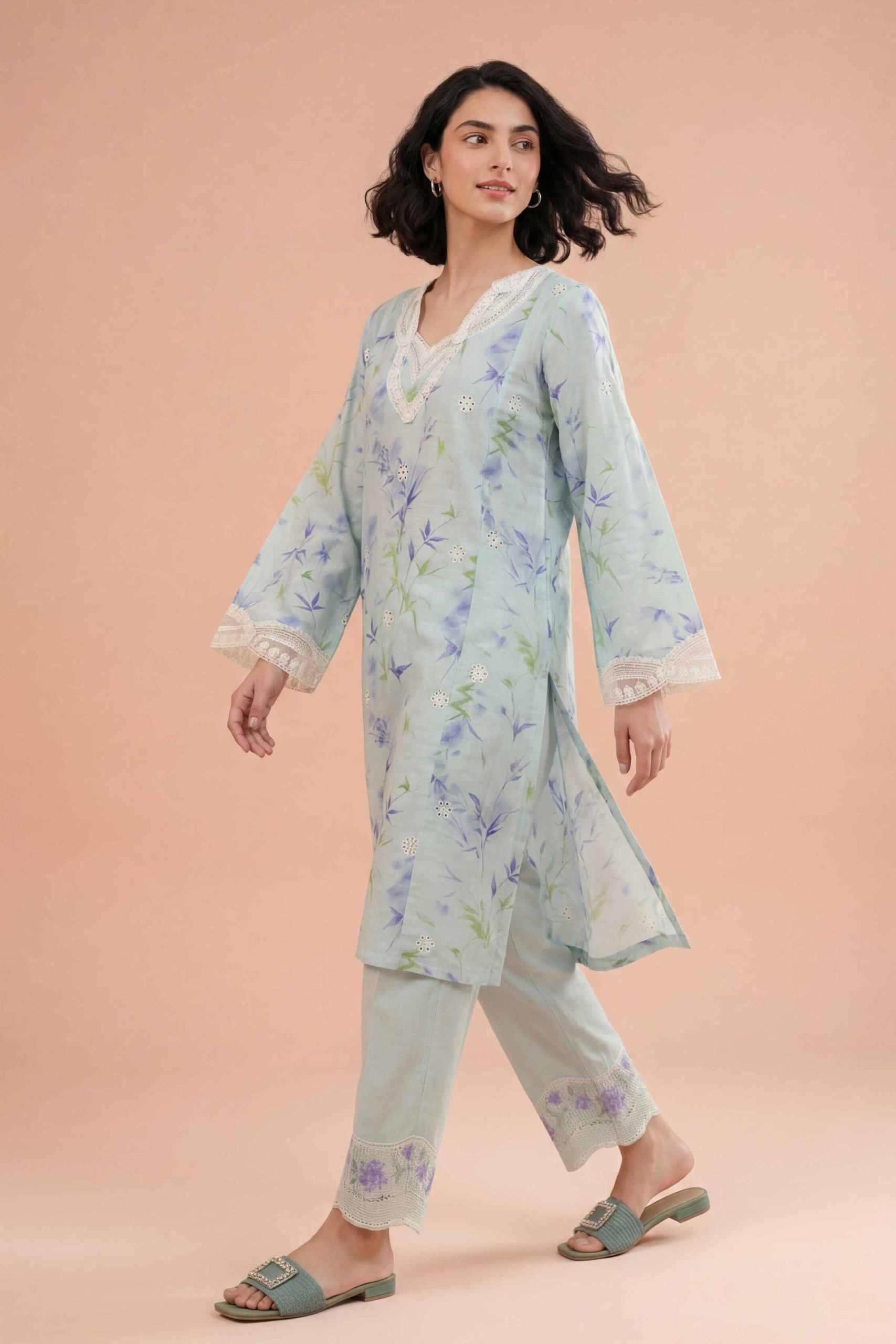 2 Piece - Printed Embroidered Suit - PE26-227 - Image 4