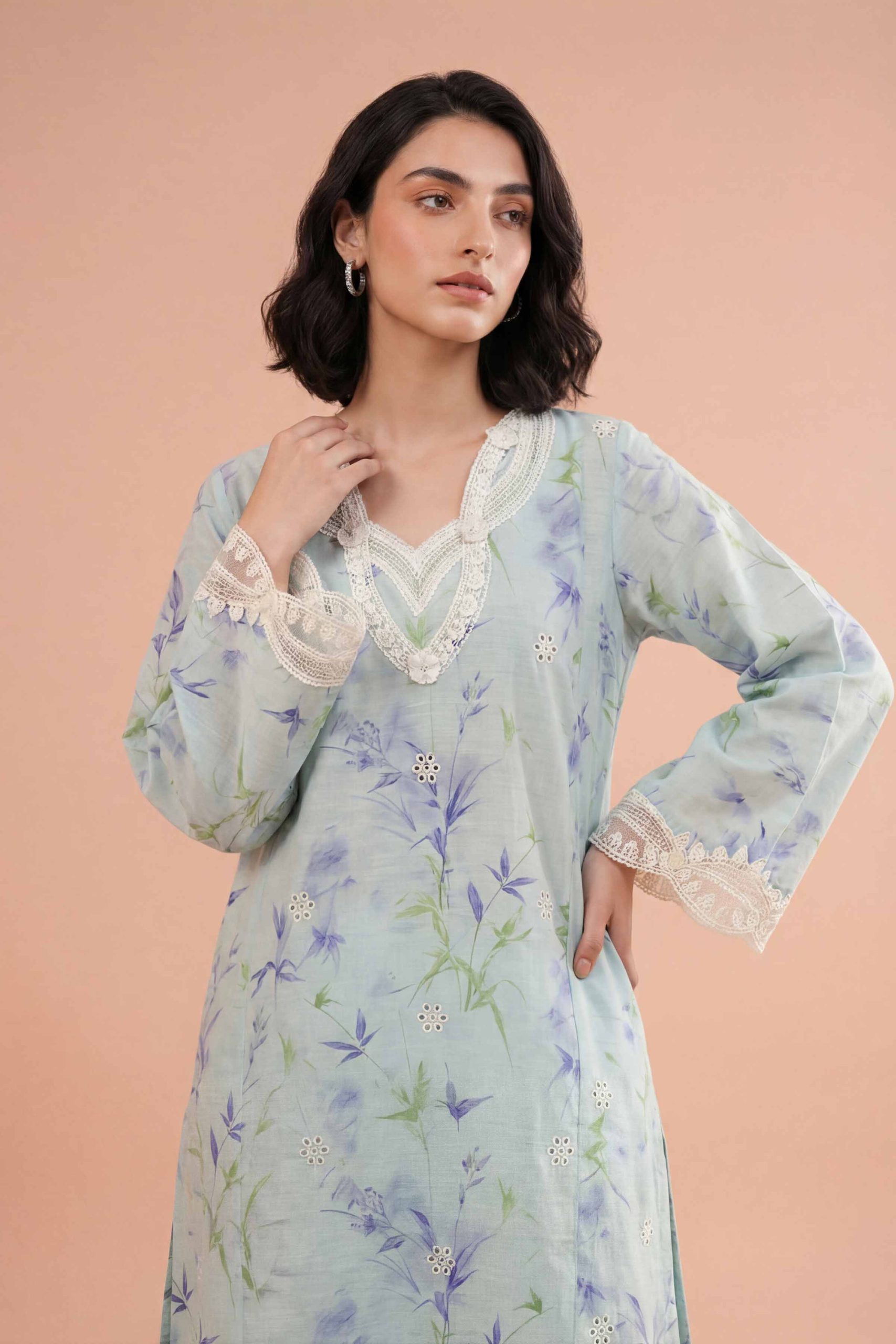 2 Piece - Printed Embroidered Suit - PE26-227 - Image 2